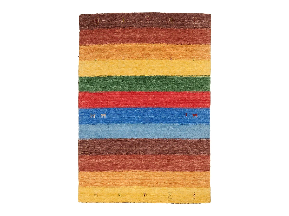 tapis salon 160x230 fait main en laine jaune et orange rectangle motif oriental