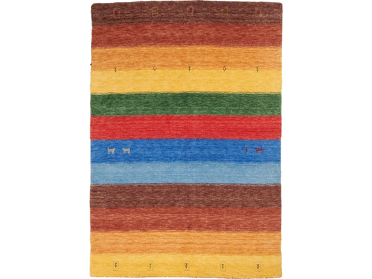 tapis salon 160x230 fait main en laine jaune et orange rectangle motif oriental