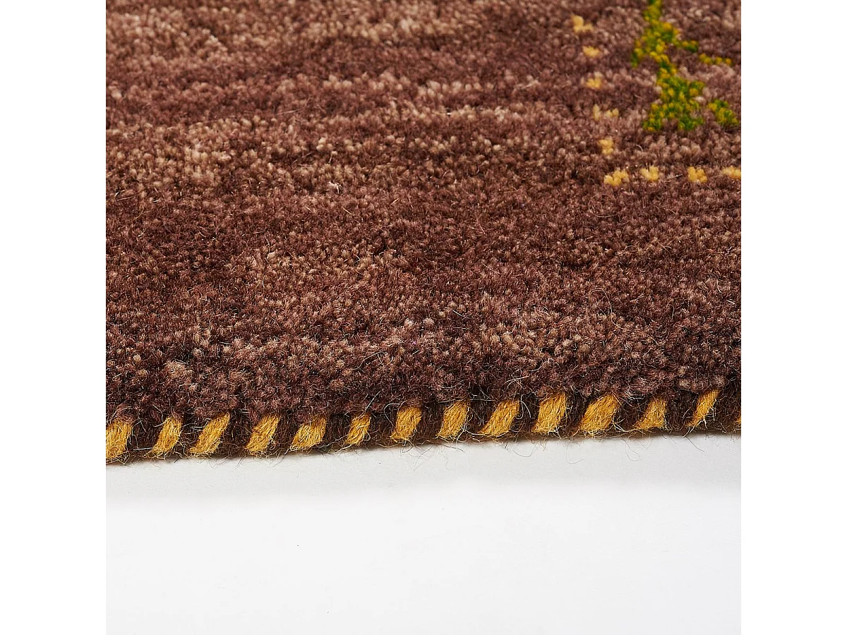 tapis salon 160x230 fait main en laine jaune et orange rectangle motif oriental