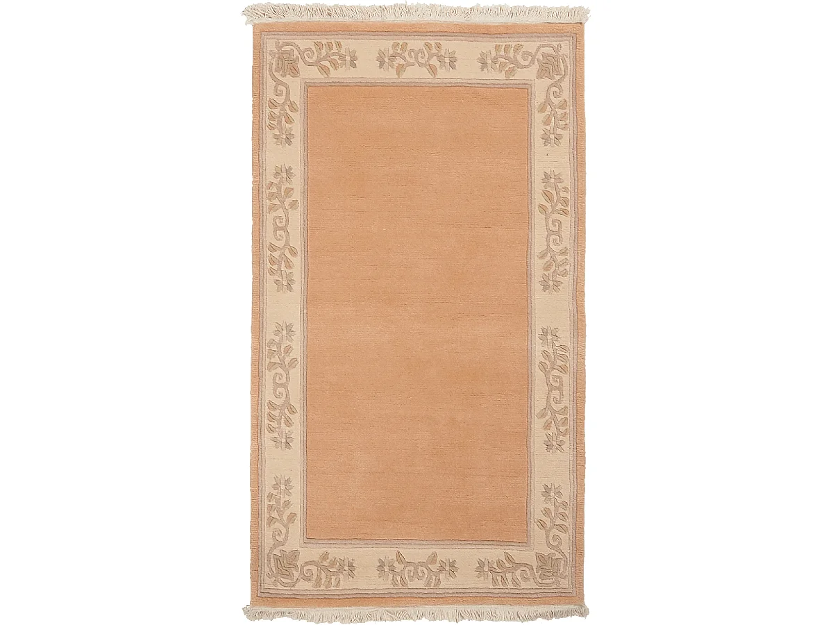 tapis Chambre 90x160 fait main en laine beige et rose rectangle motif floral
