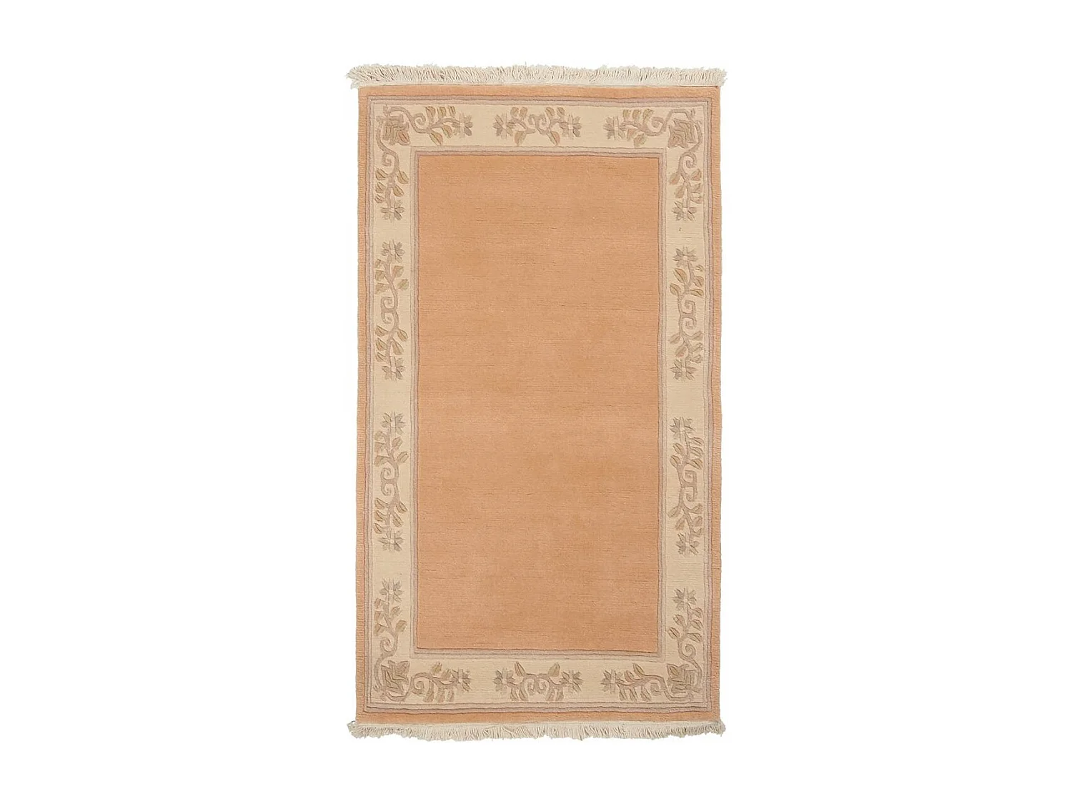 tapis Chambre 90x160 fait main en laine beige et rose rectangle motif floral