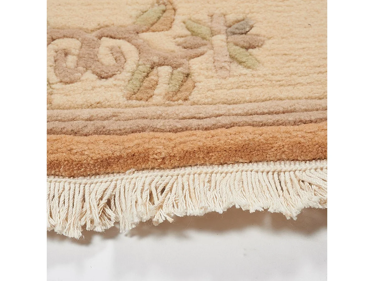 tapis Chambre 90x160 fait main en laine beige et rose rectangle motif floral