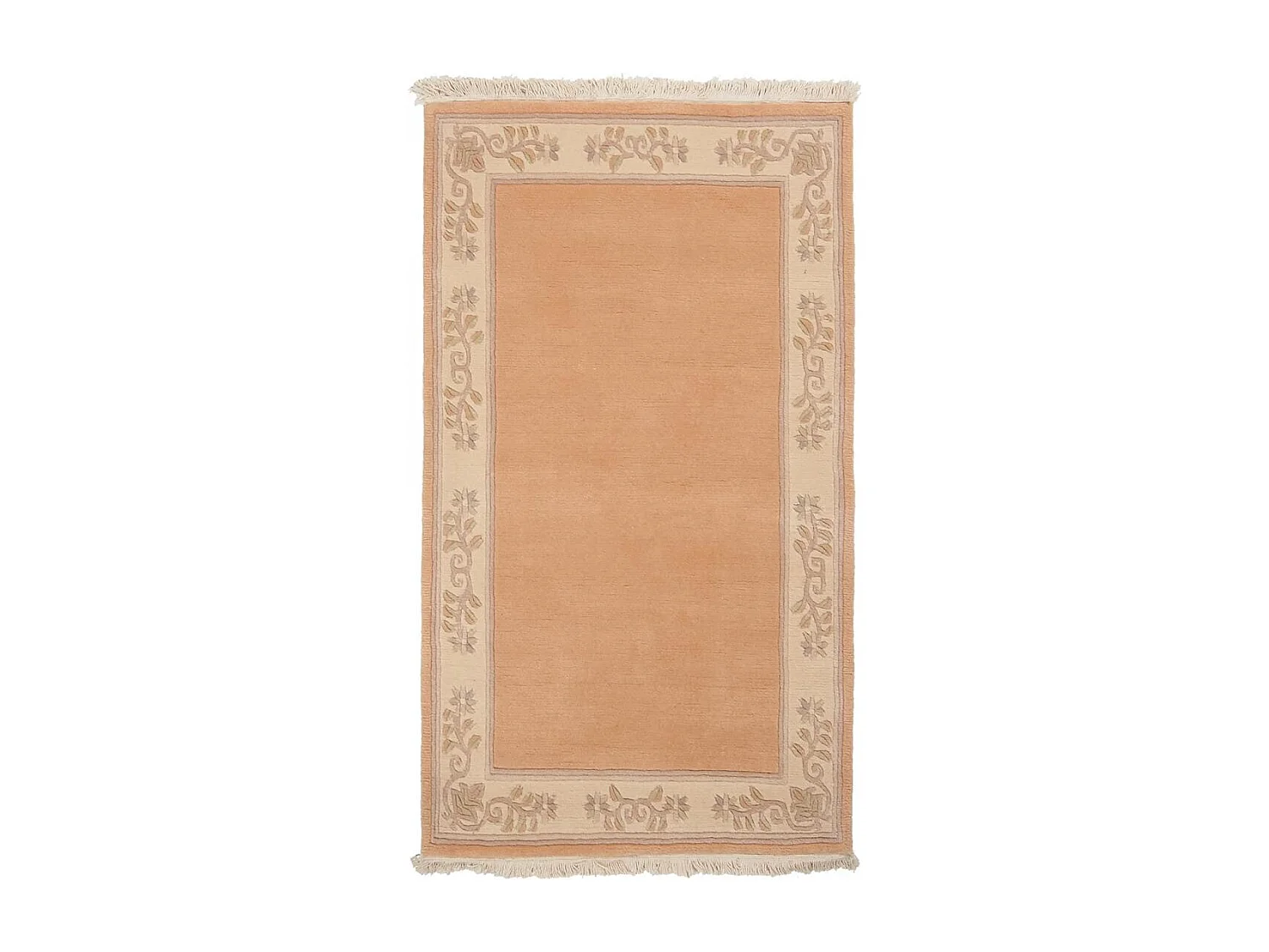 Tappeto per camera da letto 90x160 realizzato a mano in lana beige e rosa con motivo floreale rettangolare