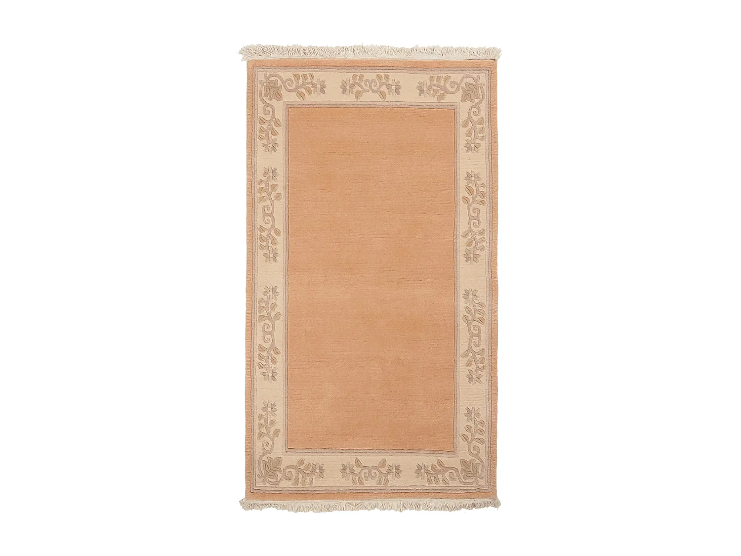 Tappeto per camera da letto 90x160 realizzato a mano in lana beige e rosa con motivo floreale rettangolare