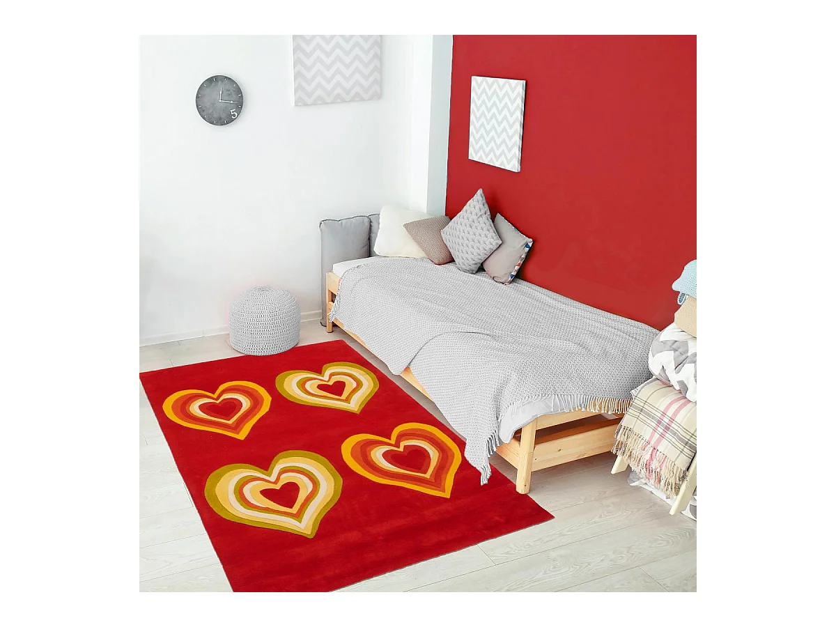 tapis chambre 120x180 fait main en acrylique rouge et jaune