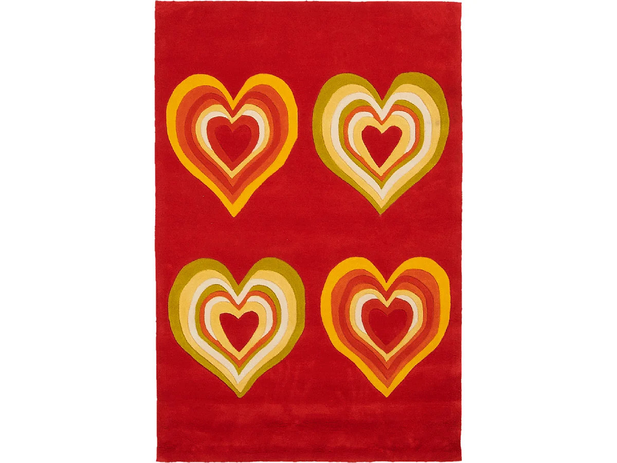 tapis chambre 120x180 fait main en acrylique rouge et jaune
