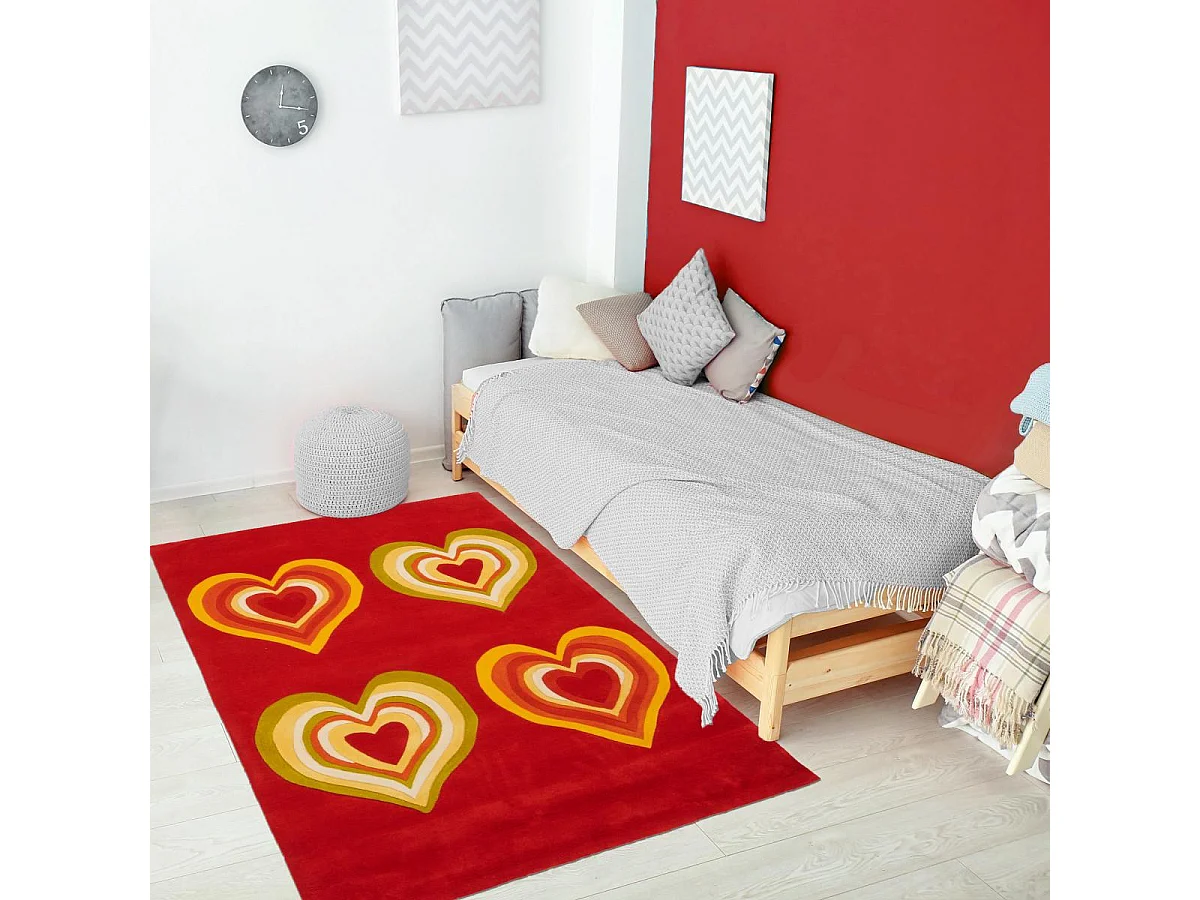 tapis chambre 120x180 fait main en acrylique rouge et jaune