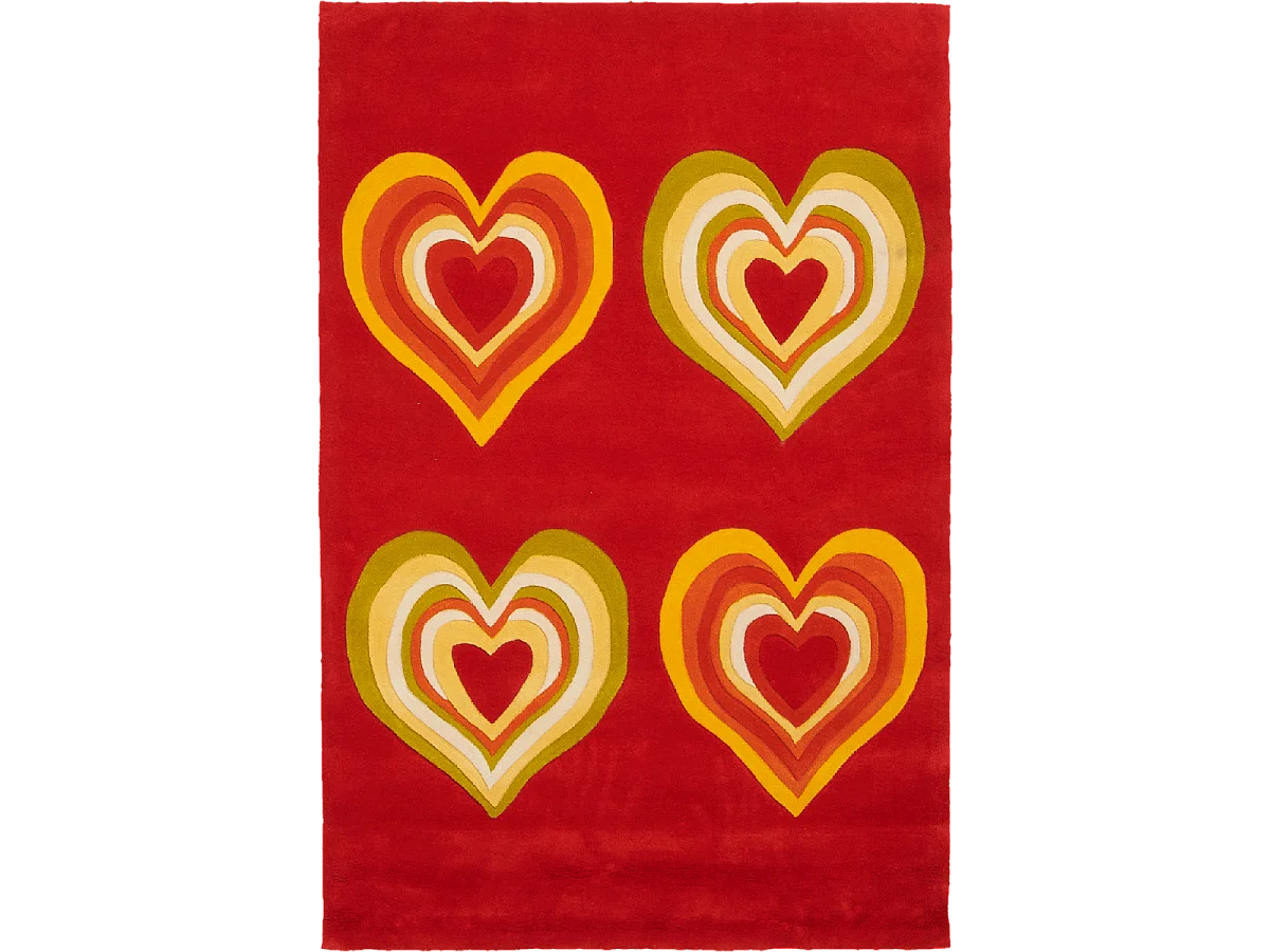 tapis chambre 120x180 fait main en acrylique rouge et jaune