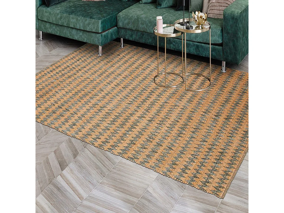 Tapis kilim 170x240 rectangle fait main en chanvre beige motif géométrique