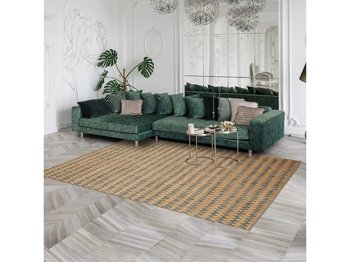 Tappeto Kilim 170x240 rettangolo realizzato a mano in canapa beige con motivo geometrico