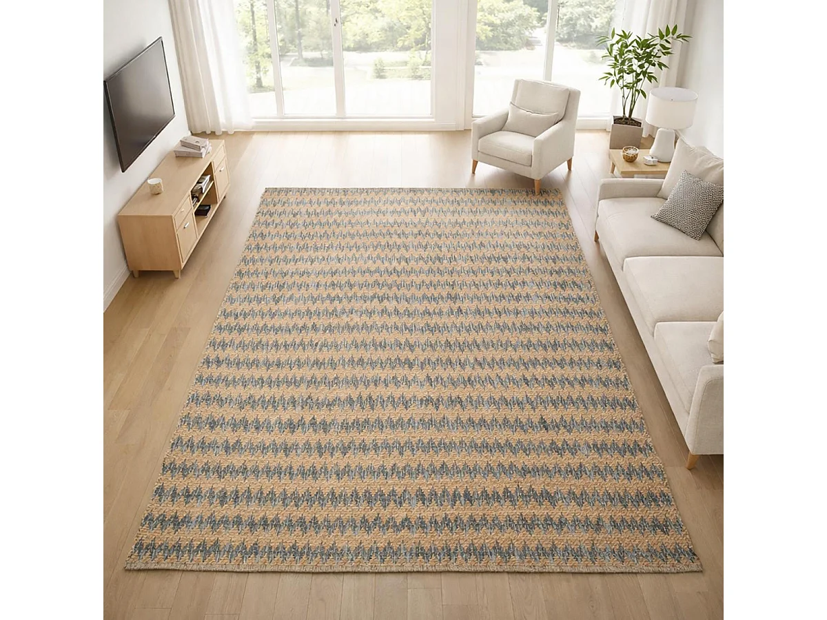 Tappeto Kilim 170x240 rettangolo realizzato a mano in canapa beige con motivo geometrico