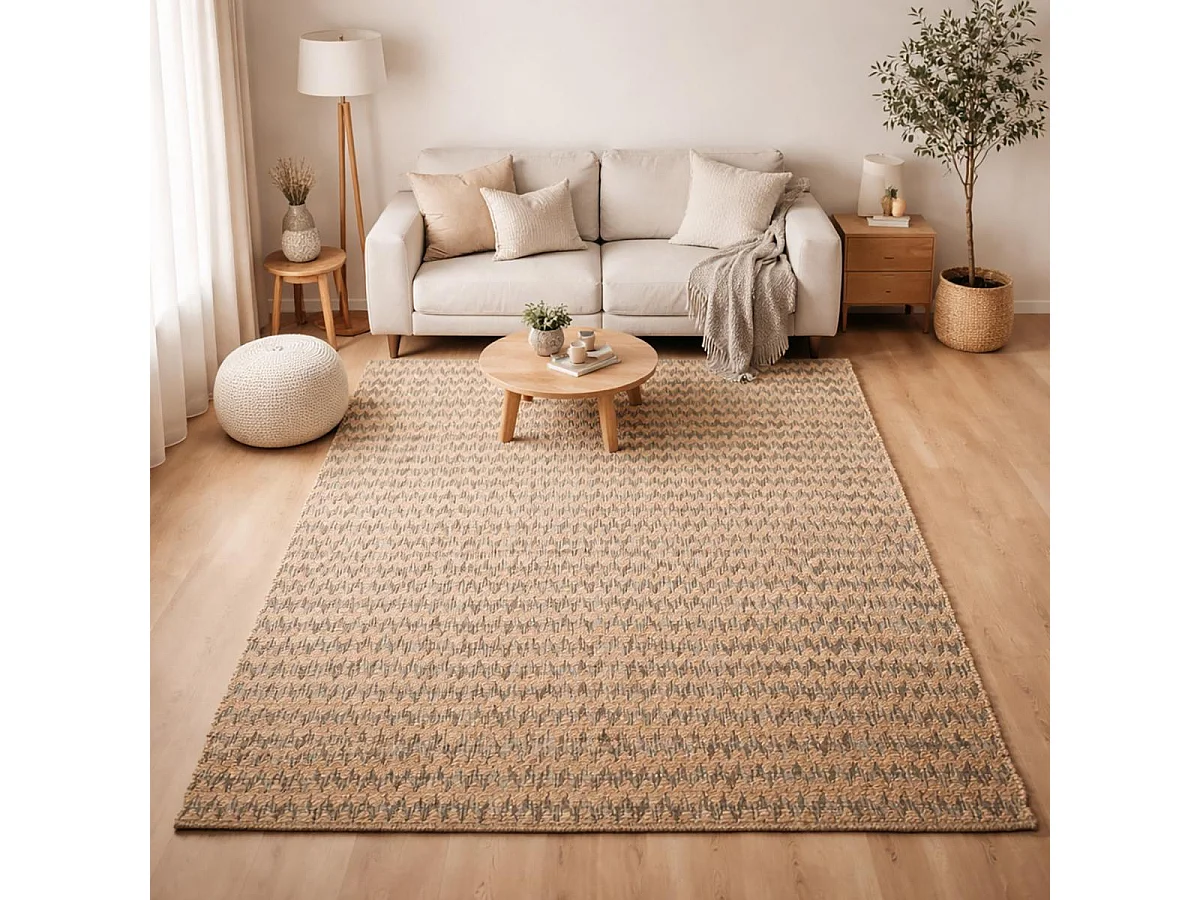 Tappeto Kilim 170x240 rettangolo realizzato a mano in canapa beige con motivo geometrico
