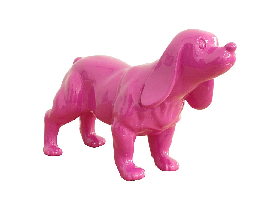 Statue chien cocker en résine avec peinture rose H25 cm - DINAH