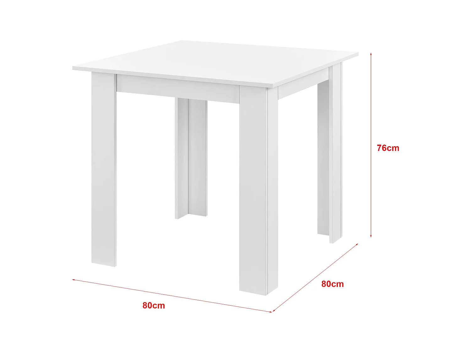 Mesa cuadrada para 4 personas para comedor cocina salón 80 cm blanco 03_0006232