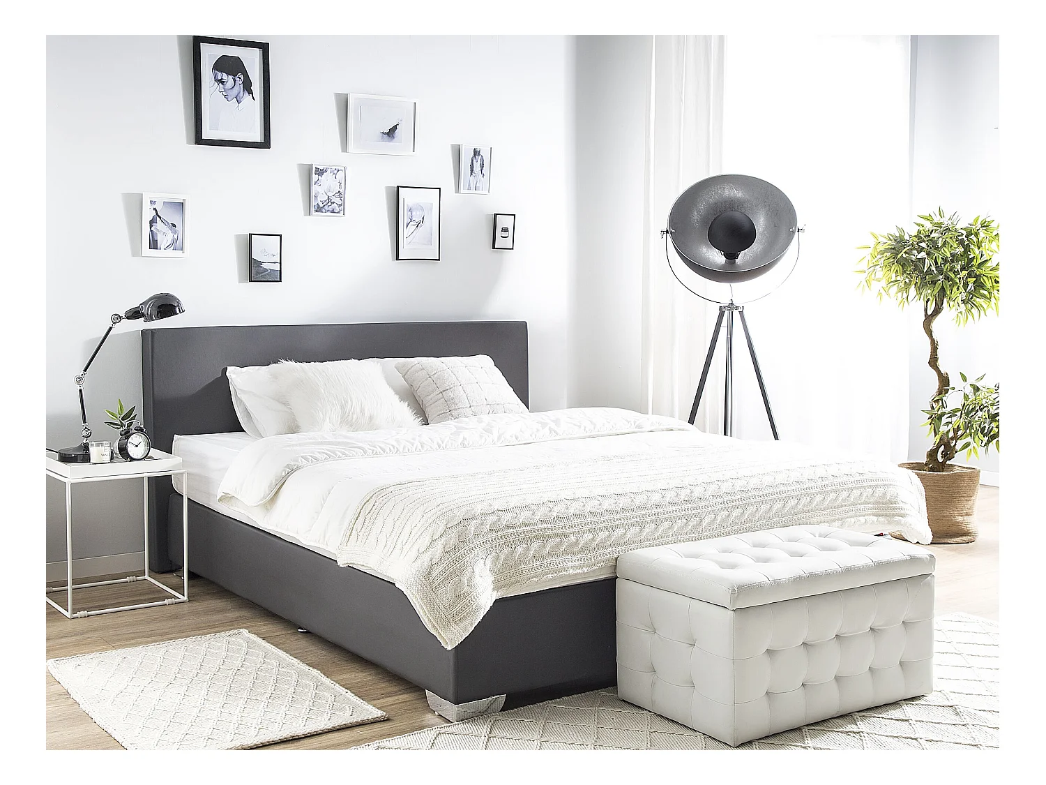 Letto Continentale Tessuto PRESIDENT 180 x 200 cm Grigio scuro