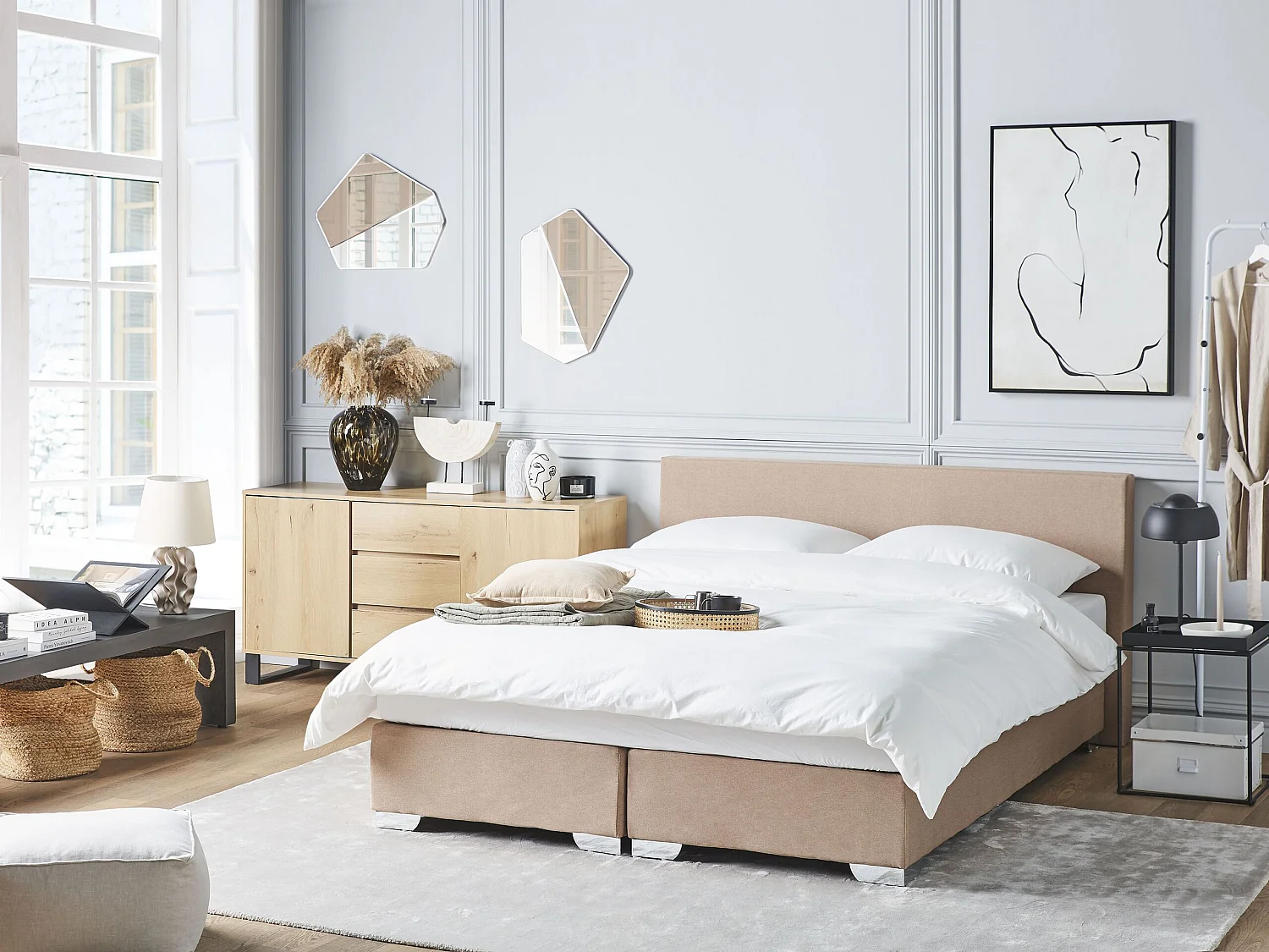 Divan Bed Fabric PRESIDENT 160 x 200 cm (EU King Size) Beige