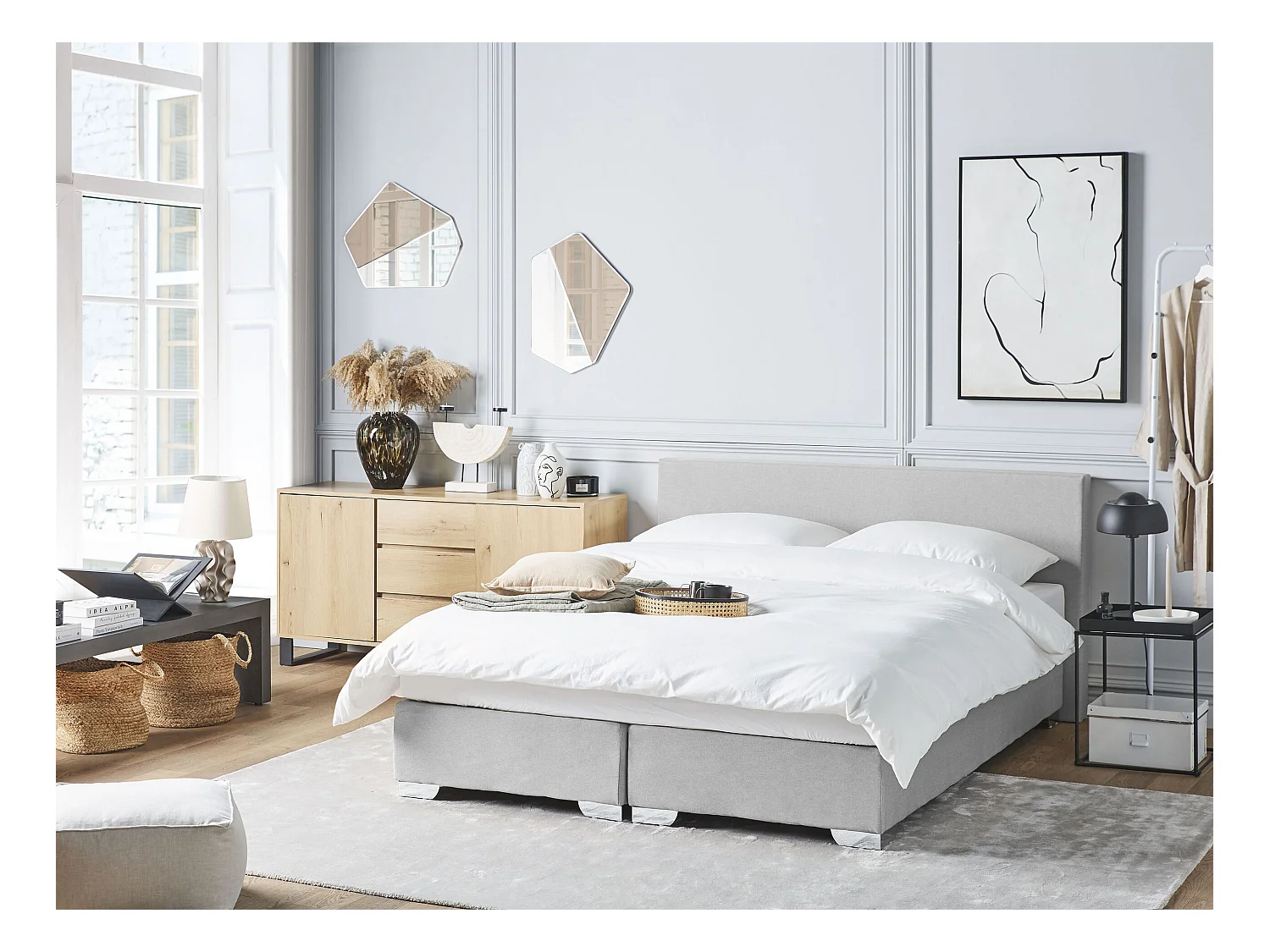 Boxspring Stof PRESIDENT 160 x 200 cm Lichtgrijs