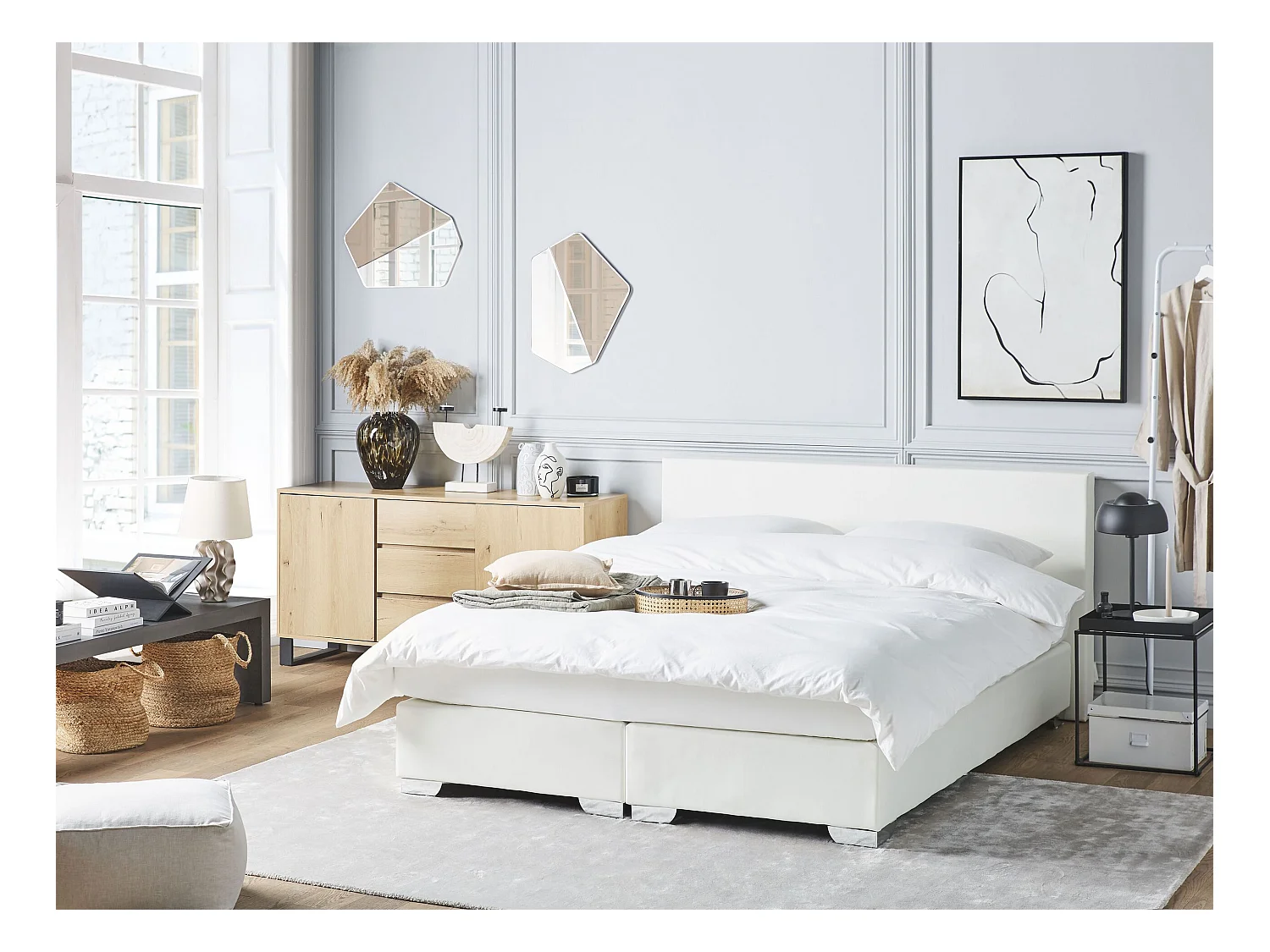 Cama continental Piel sintética PRESIDENT 160 x 200 cm Blanco