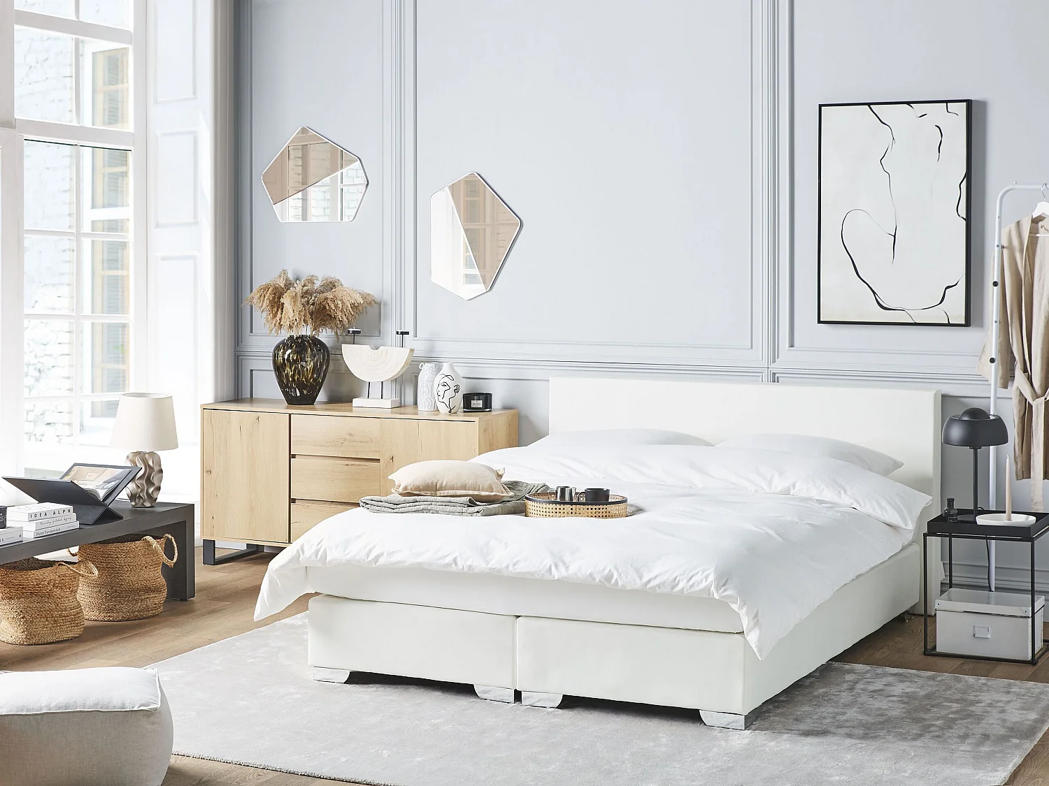 Lit Boxspring Cuir PU PRESIDENT 160 x 200 cm Blanc