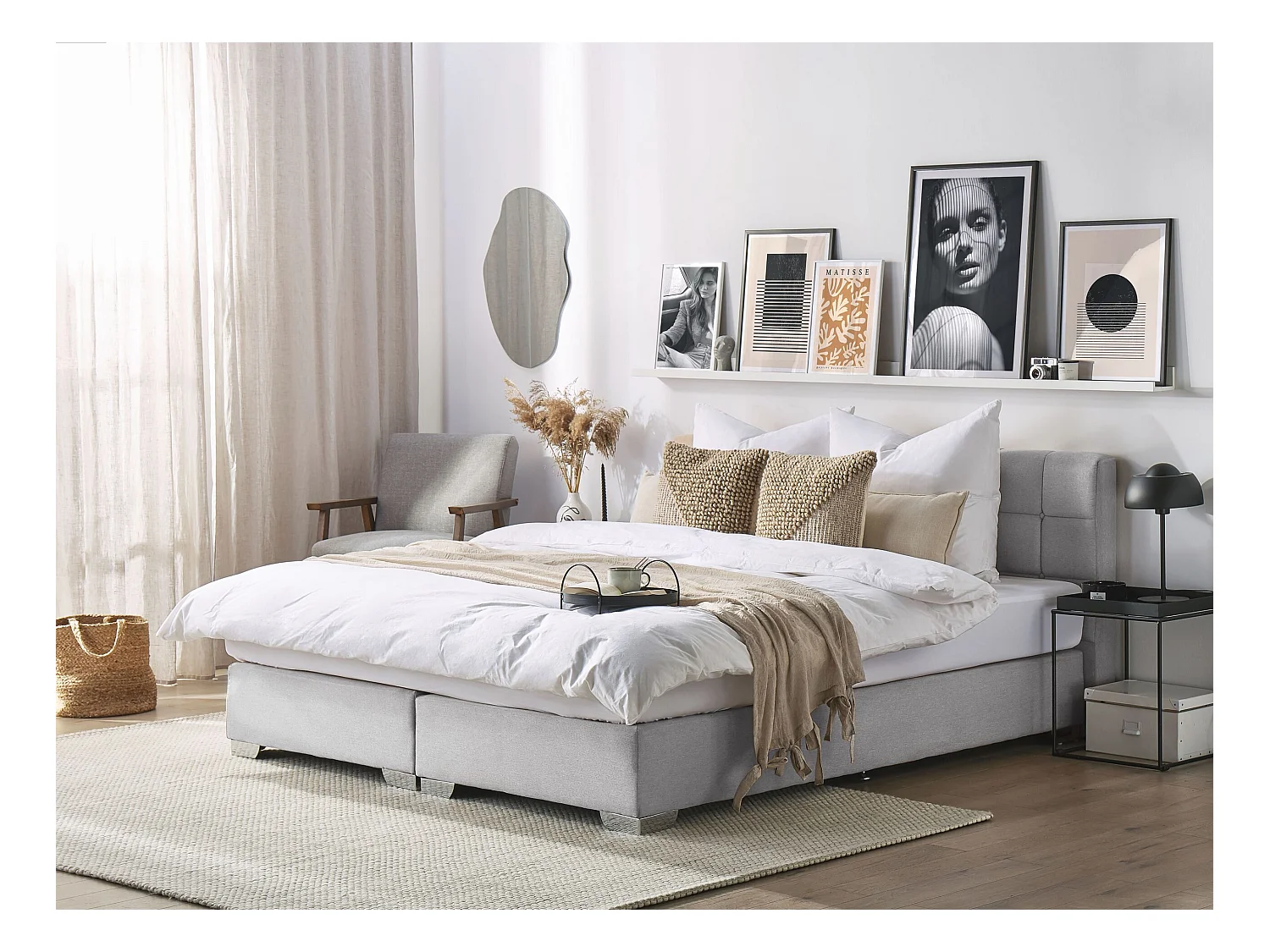 Lit Boxspring Tissu ADMIRAL 180 x 200 cm Gris clair