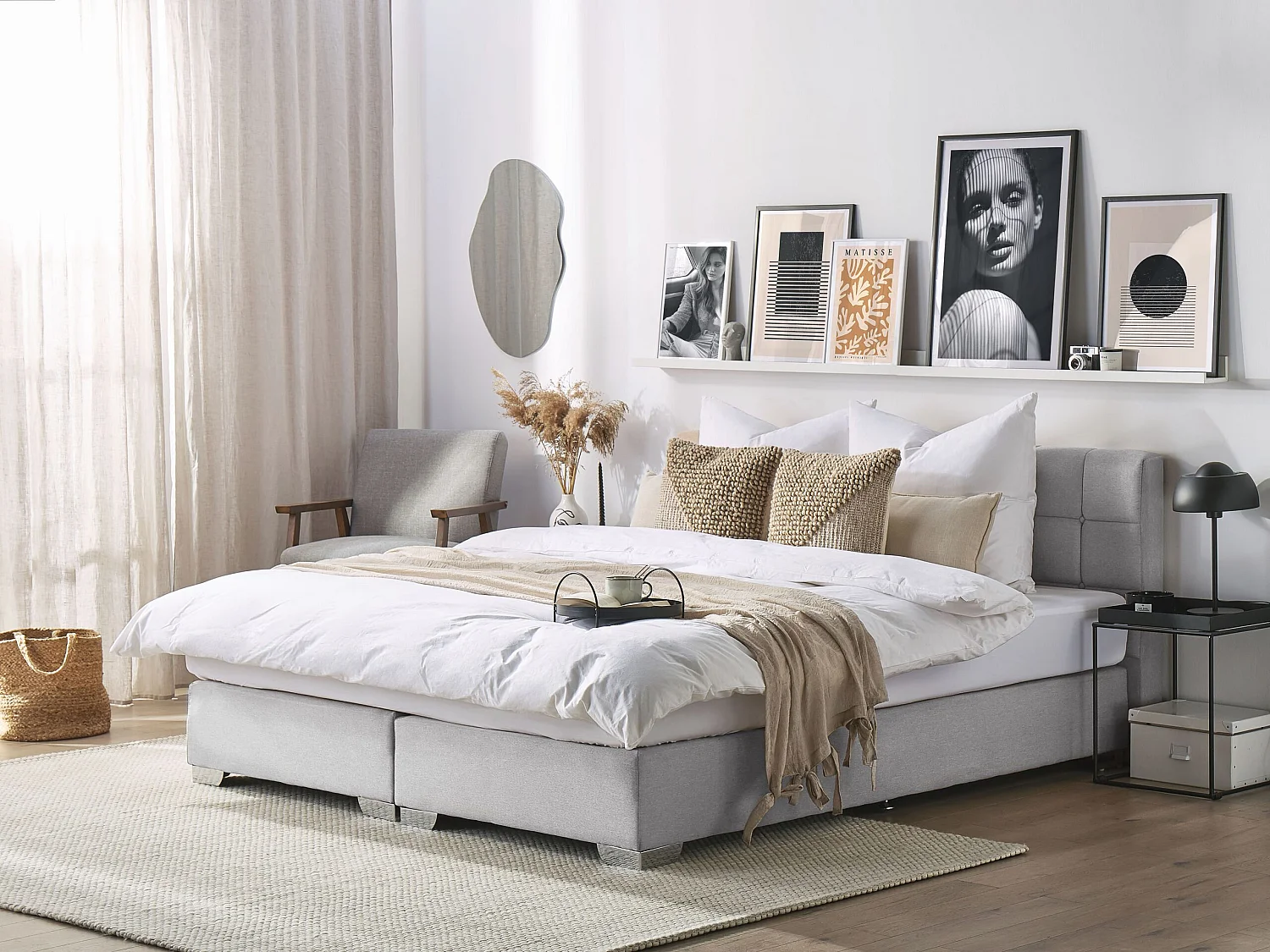 Boxspring Stof ADMIRAL 180 x 200 cm Lichtgrijs