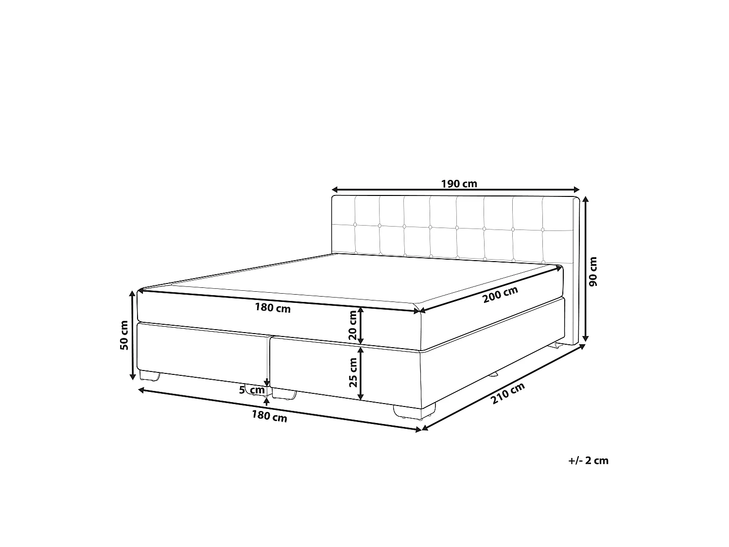 Boxspring Stof ADMIRAL 180 x 200 cm Lichtgrijs