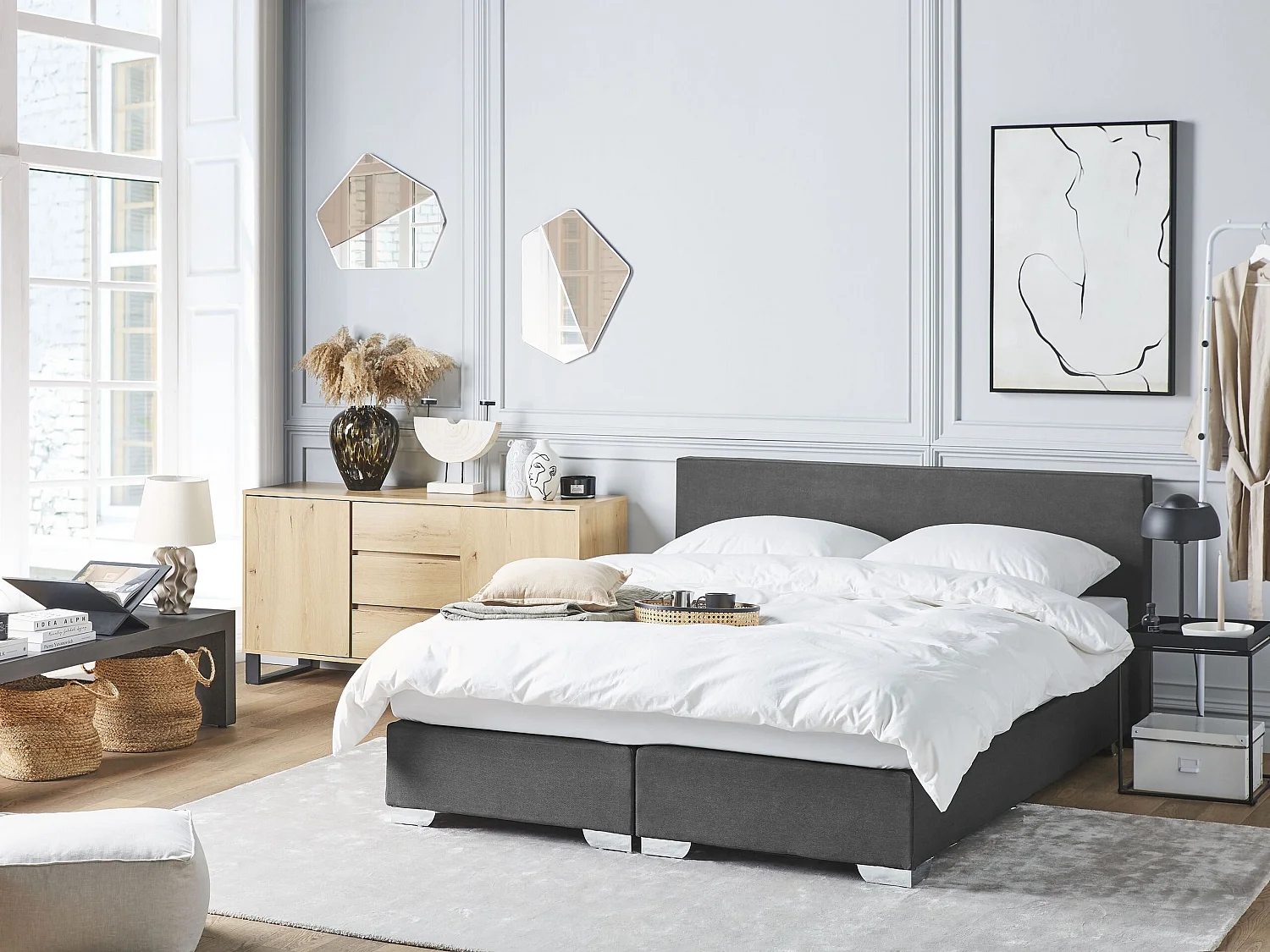 Boxspring Stof PRESIDENT 160 x 200 cm Donkergrijs