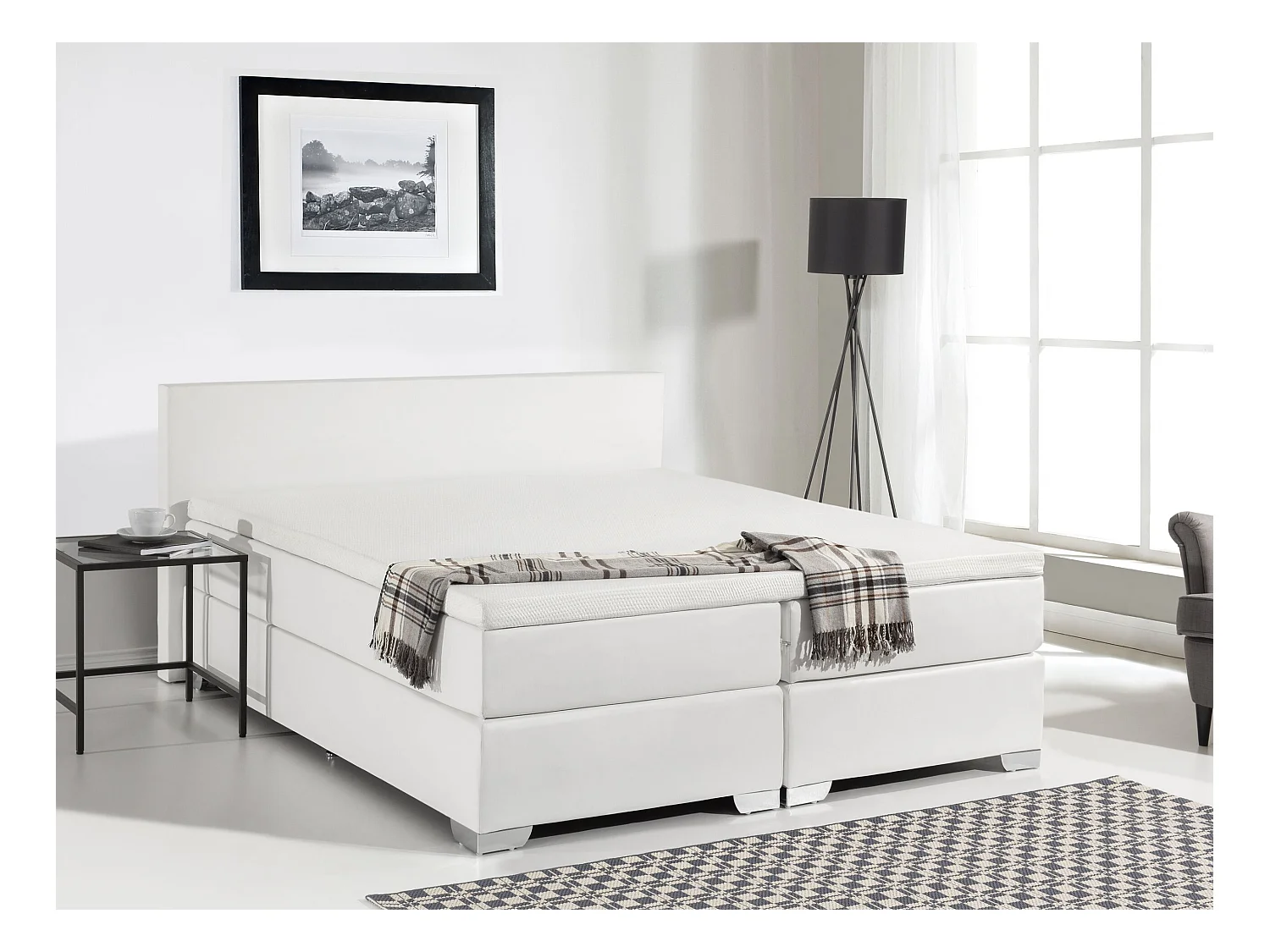 Lit Boxspring Cuir PU PRESIDENT 180 x 200 cm Blanc