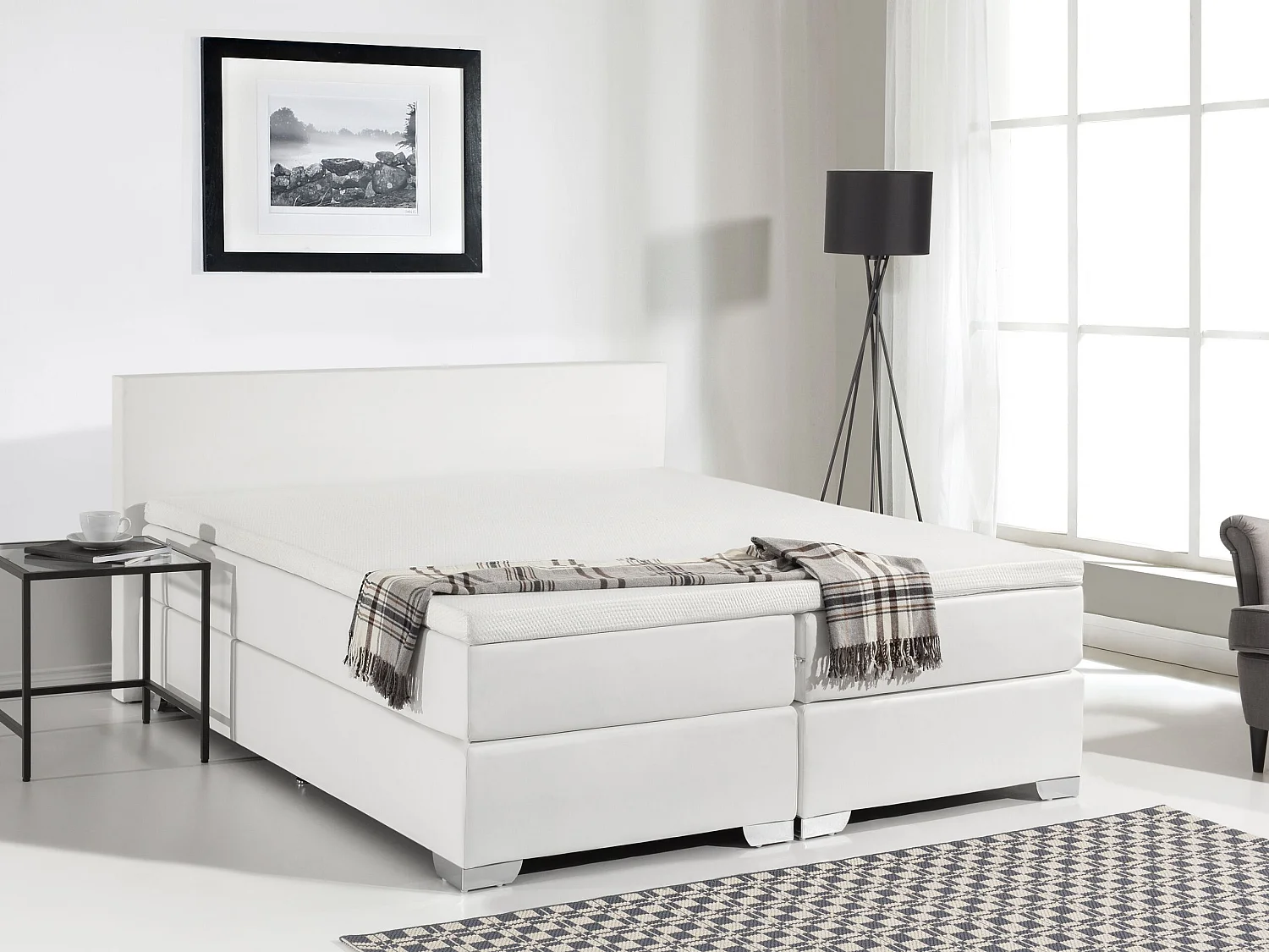 Lit Boxspring Cuir PU PRESIDENT 180 x 200 cm Blanc