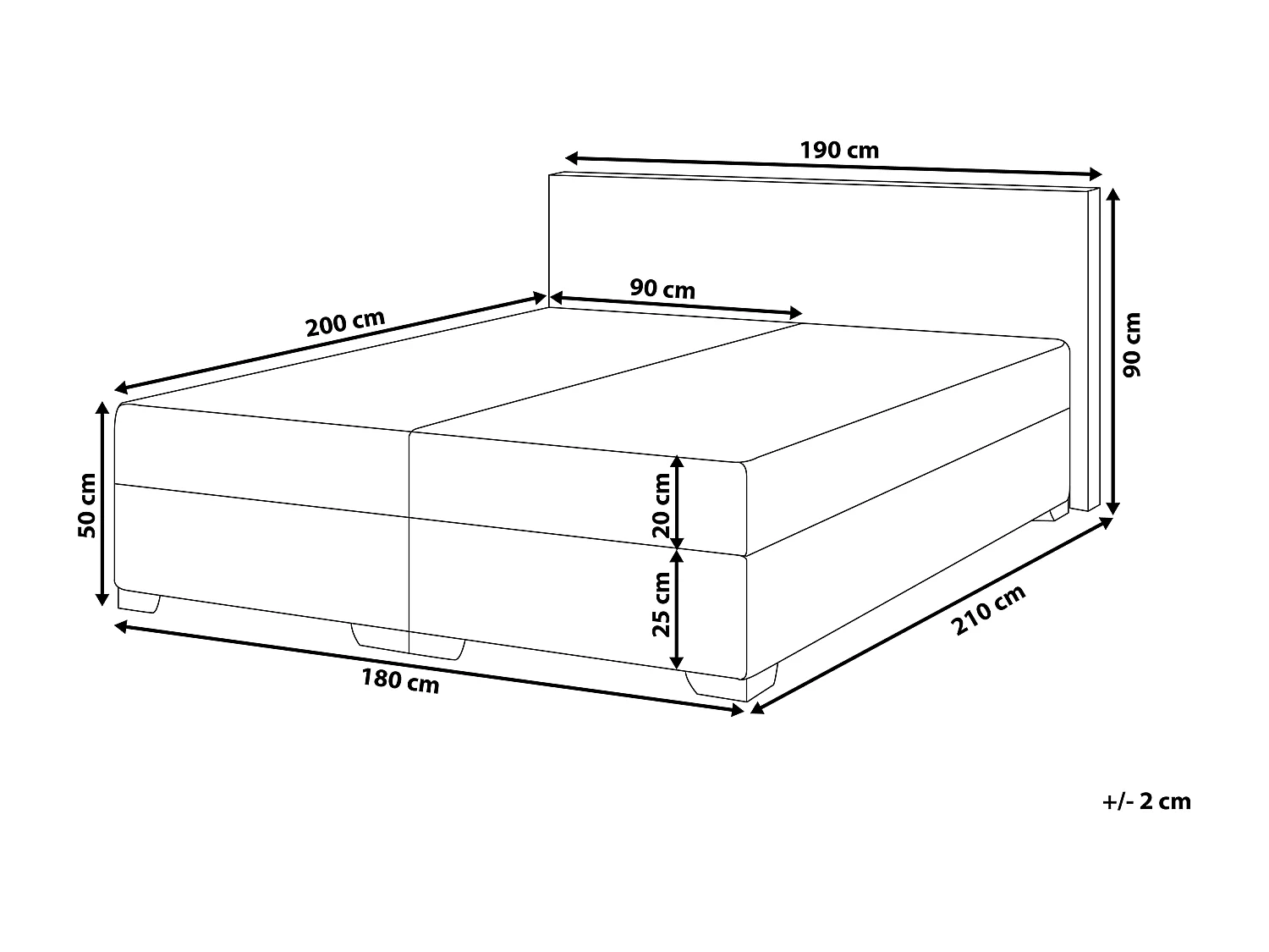 Cama continental Piel sintética PRESIDENT 180 x 200 cm Blanco