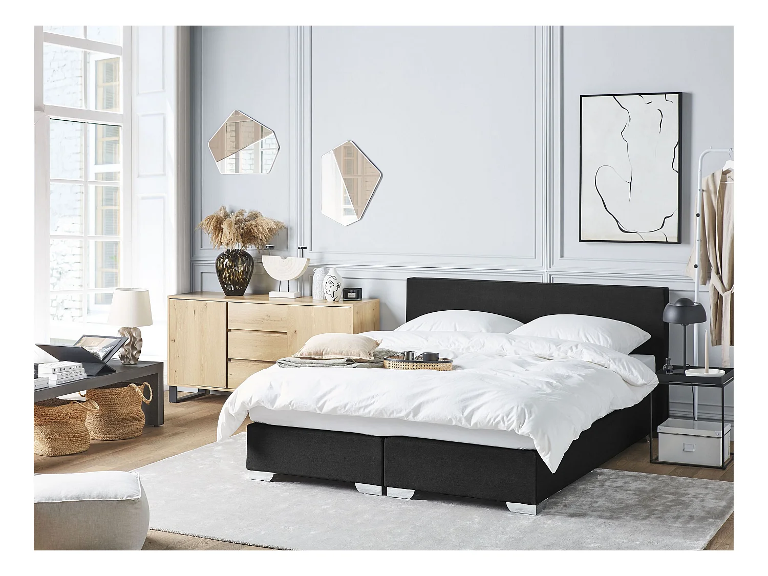 Letto Continentale Tessuto PRESIDENT 160 x 200 cm Nero