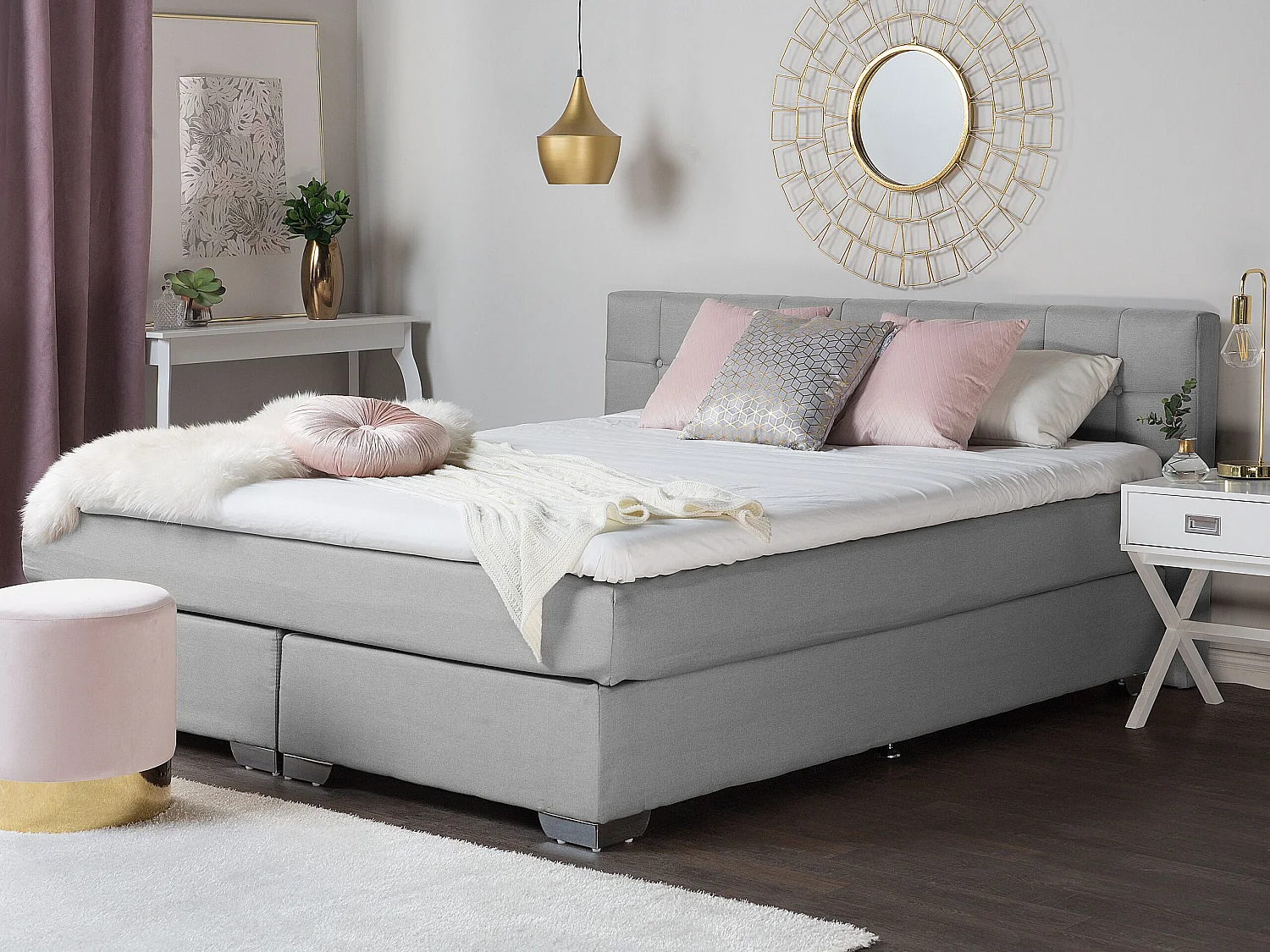 Lit Boxspring Tissu ADMIRAL 140 x 200 cm Gris clair