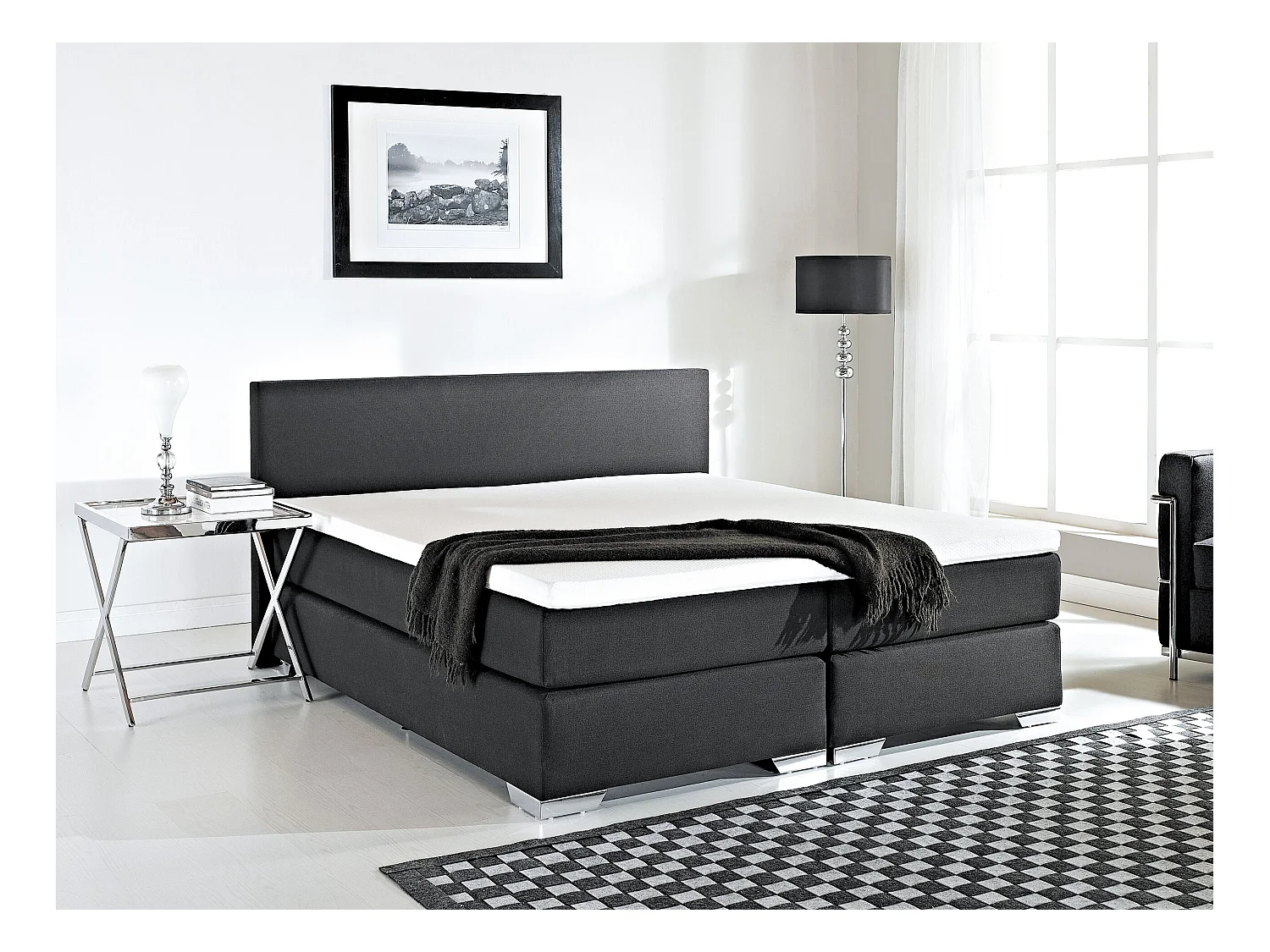 Boxspringbett Polsterbezug Leinenoptik schwarz 180 x 200 cm President