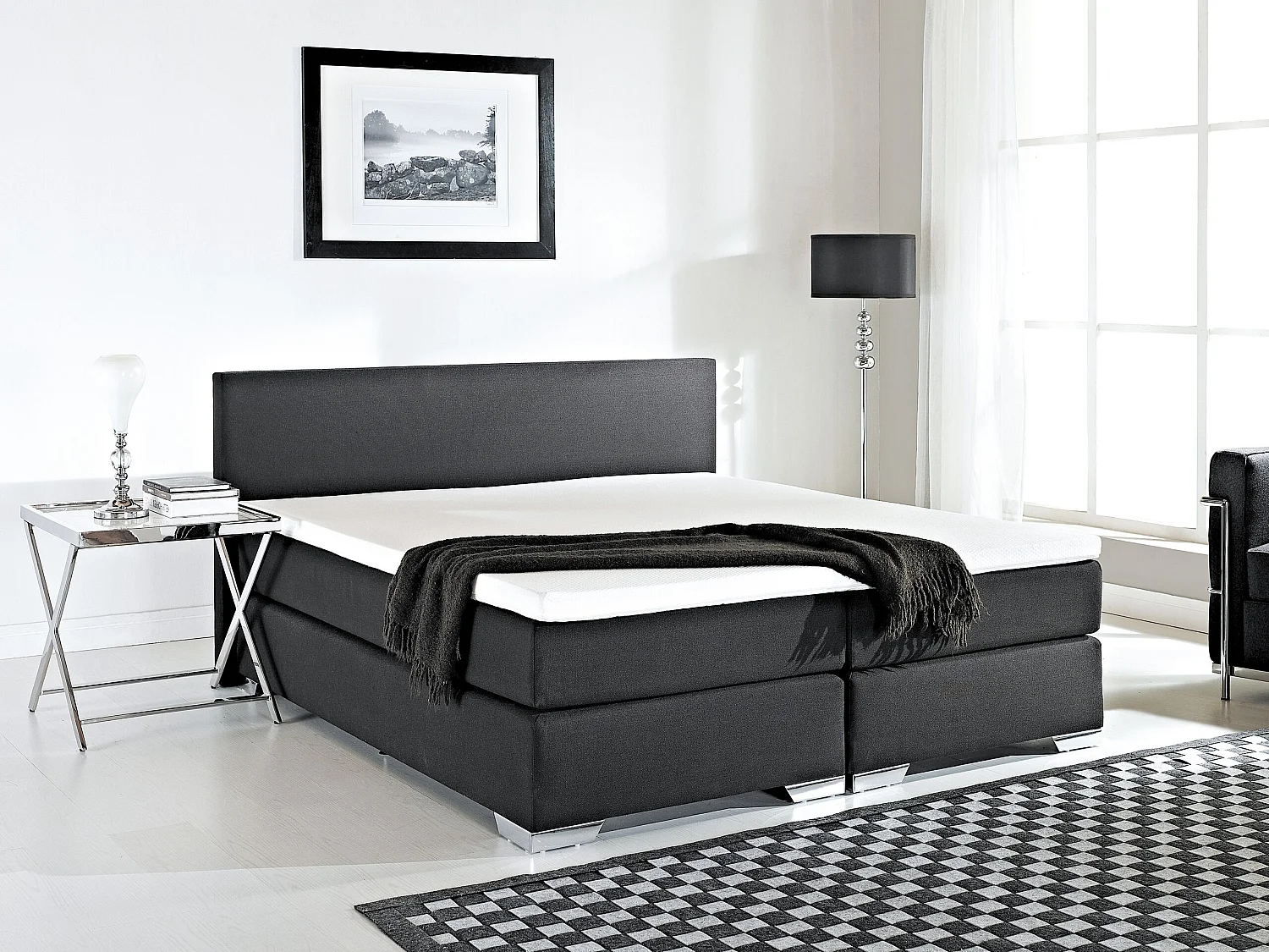 Cama continental Tecido PRESIDENT 180 x 200 cm Preto