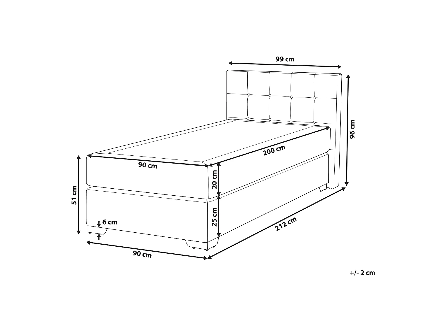 Lit Boxspring Tissu ADMIRAL 90 x 200 cm Gris clair