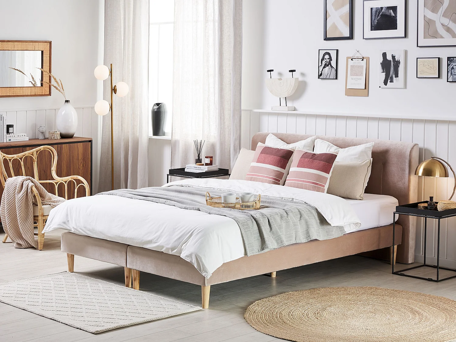 Divan Bed Velvet MARQUISE 160 x 200 cm (EU King Size) Beige