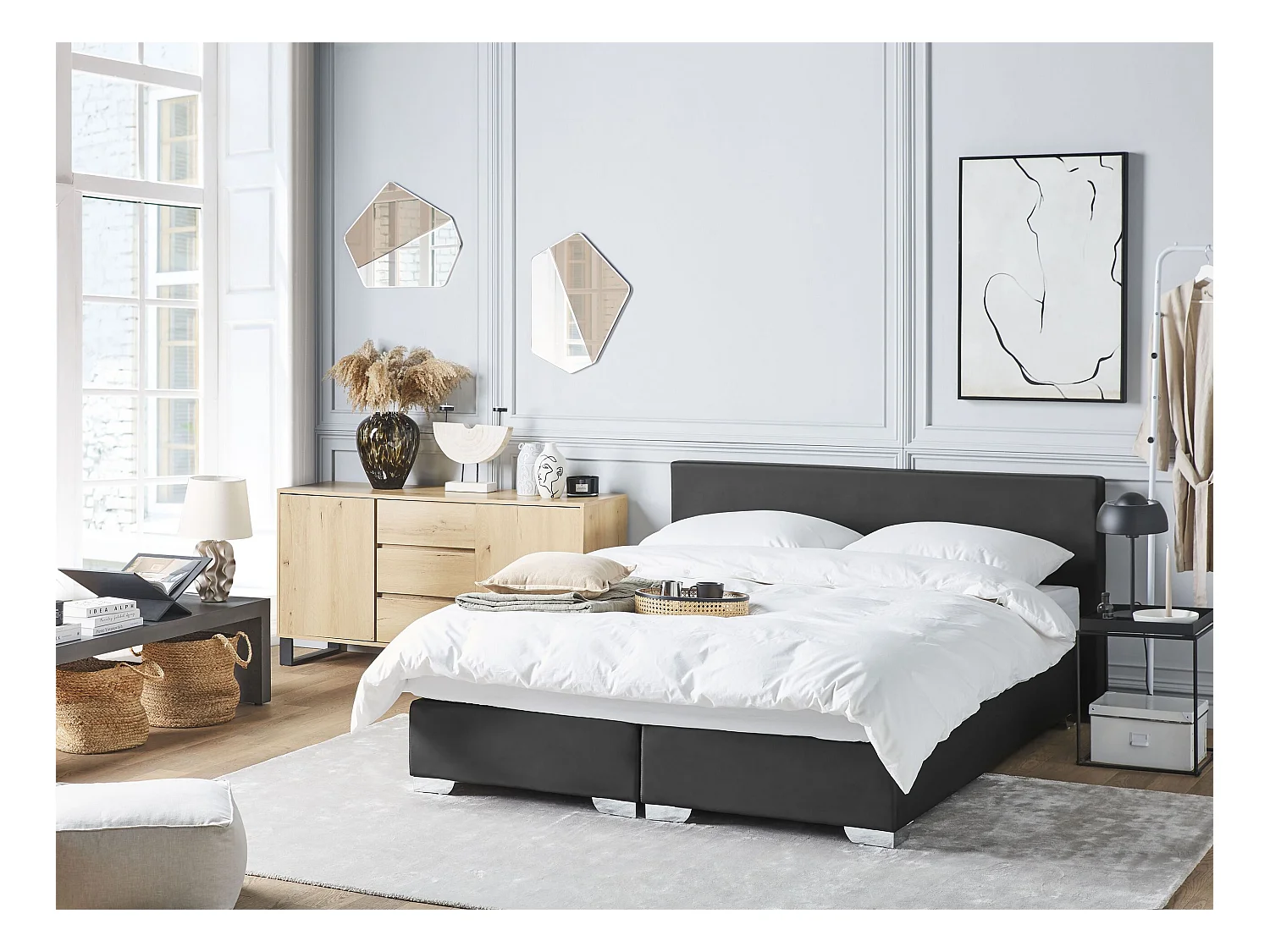 Letto Continentale Pelle sintetica PRESIDENT 160 x 200 cm Nero