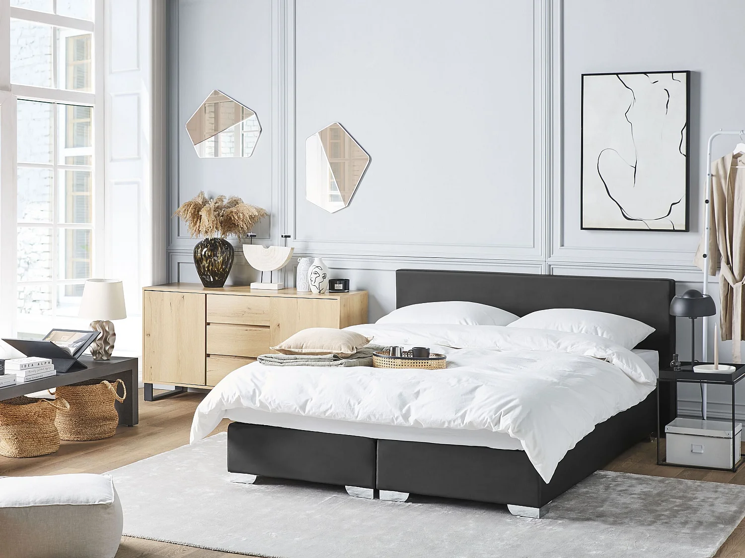 Divan Bed Faux Leather PRESIDENT 160 x 200 cm (EU King Size) Black