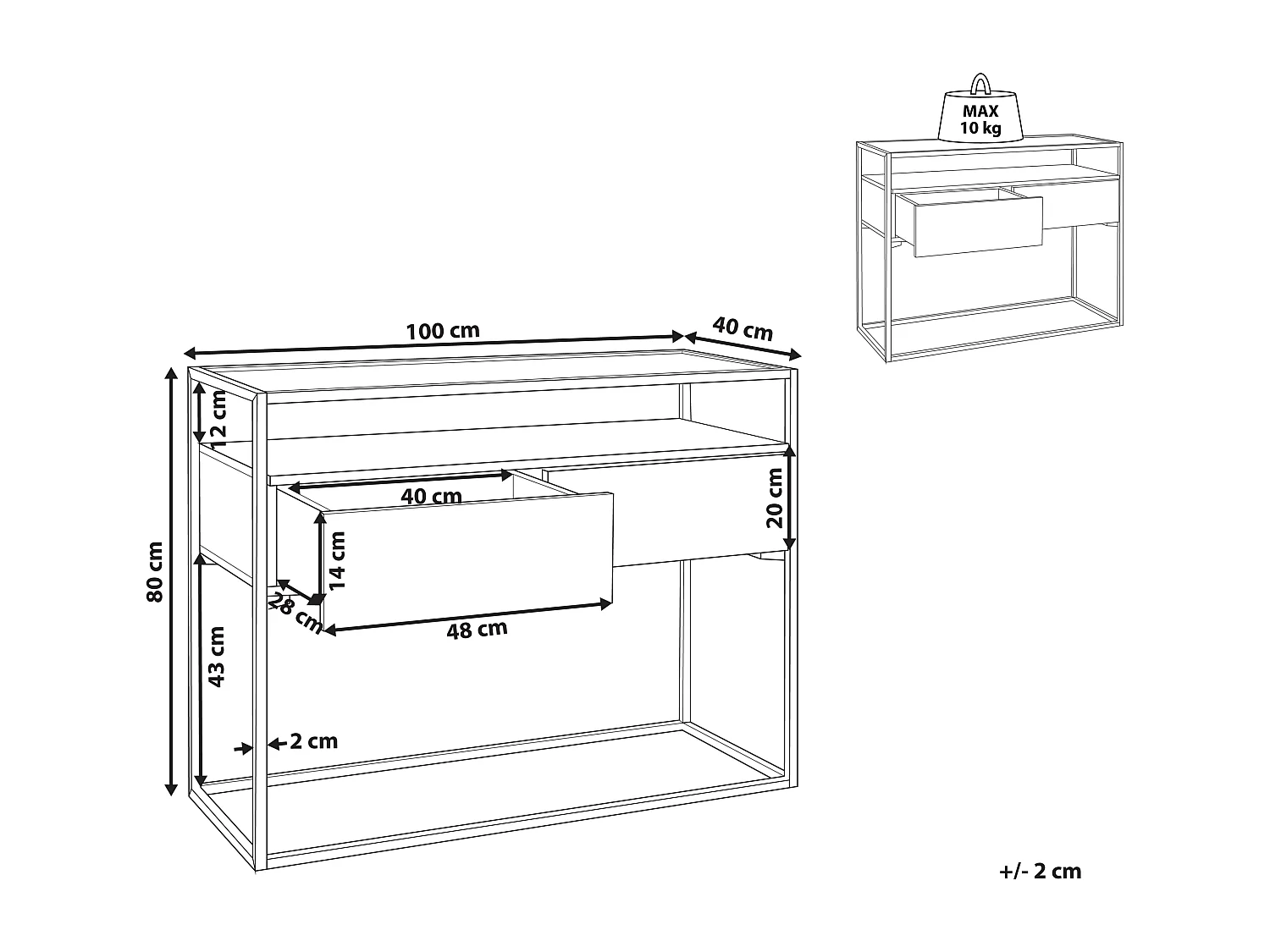 Konsolentisch Glas dunkler Holzfarbton Metallgestell schwarz 2 Schubladen Mauk