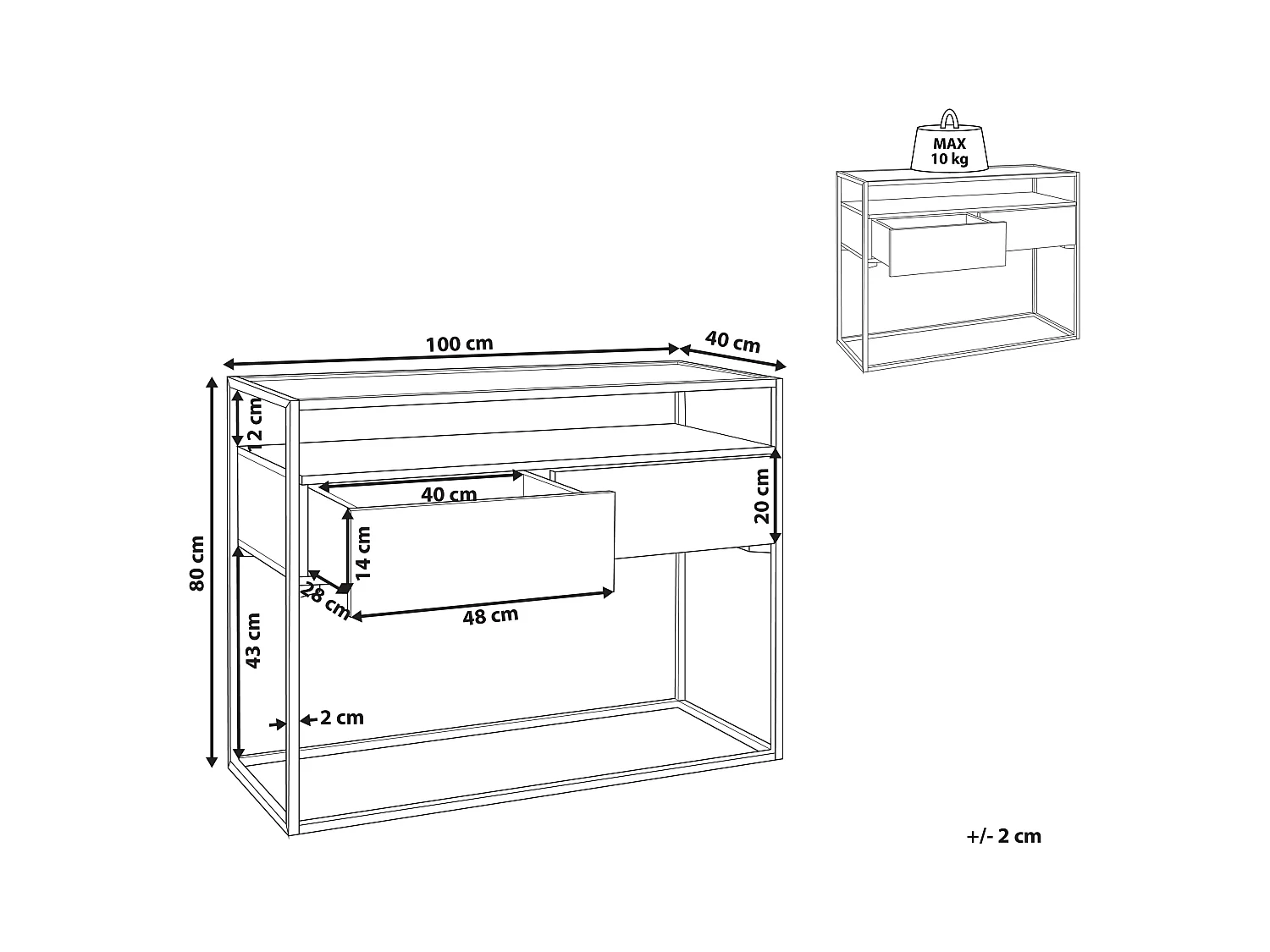 Konsolentisch Glas dunkler Holzfarbton Metallgestell schwarz 2 Schubladen Mauk