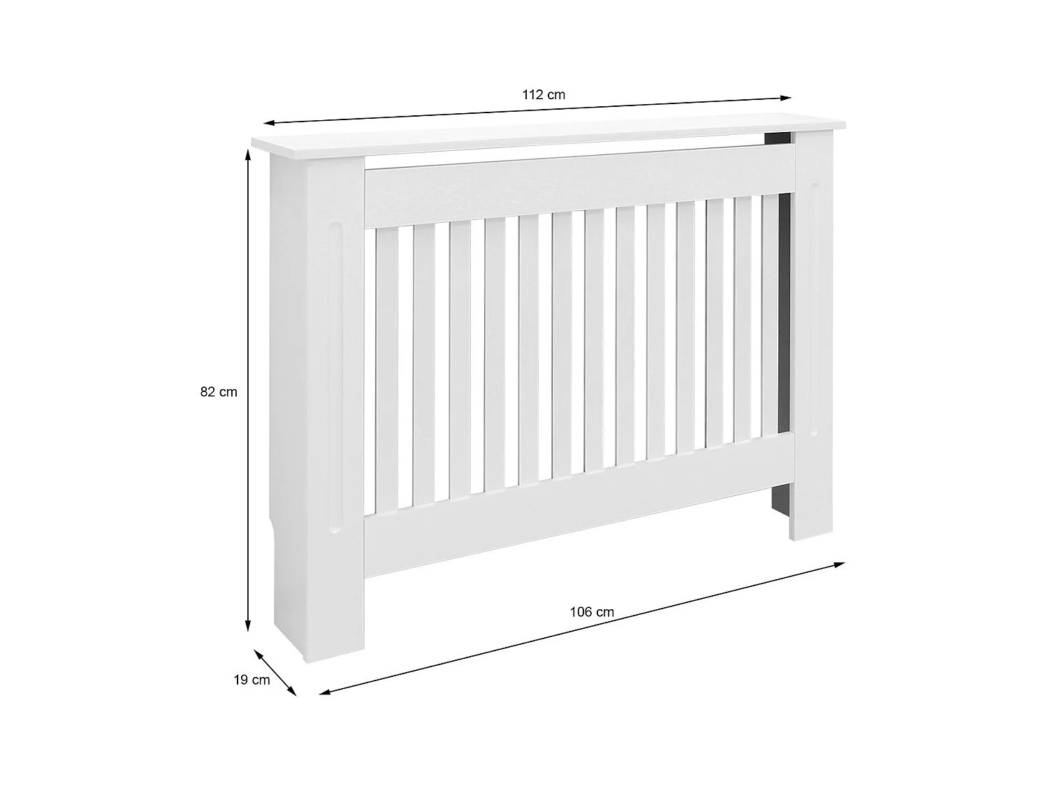ECD Germany Cubierta para radiador 112x19x82cm MDF lacado blanco diseño de láminas mueble protector vintage acabado mate para calefacción de pared