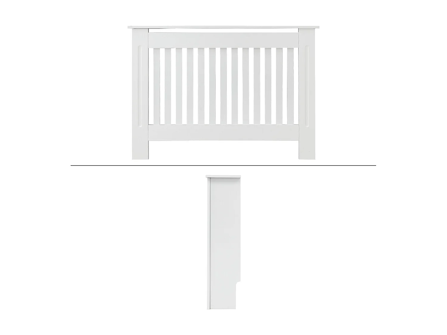Cache-radiateur 112x19x82 cm blanc à lattes verticales avec une surface d'étagère habillage robuste en bois MDF matériel de montage mural inclus