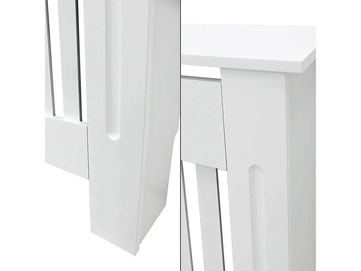 Cache-radiateur 112x19x82 cm blanc à lattes verticales avec une surface d'étagère habillage robuste en bois MDF matériel de montage mural inclus