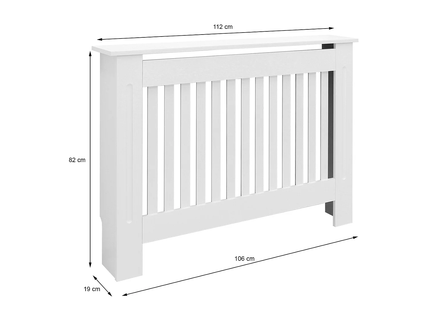 Cache-radiateur 112x19x82 cm blanc à lattes verticales avec une surface d'étagère habillage robuste en bois MDF matériel de montage mural inclus