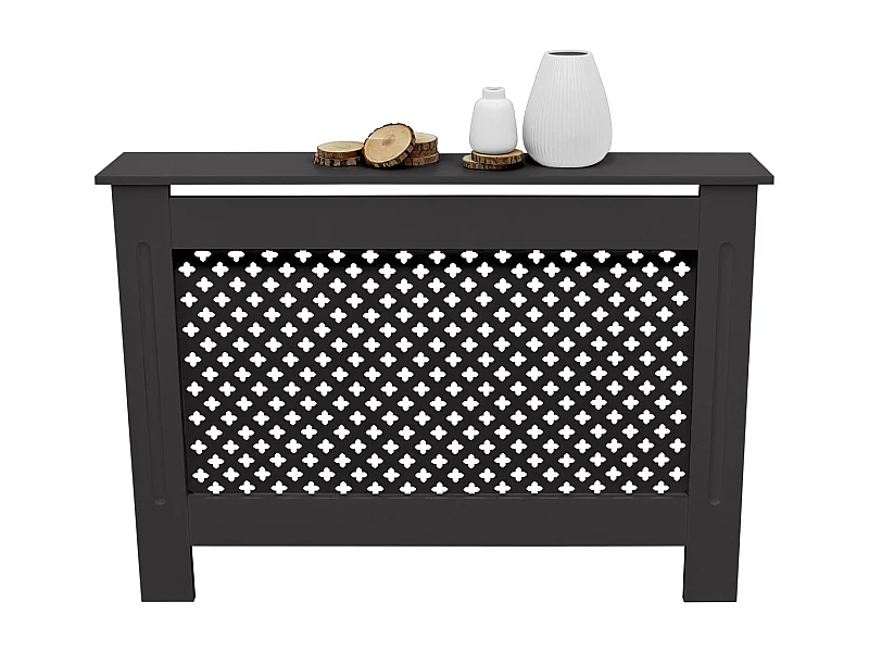 ECD Germany Copritermosifone in legno MDF nero 112x19x82 cm con motivo a nido d'ape piano d'appoggio copertura protettiva per radiatore