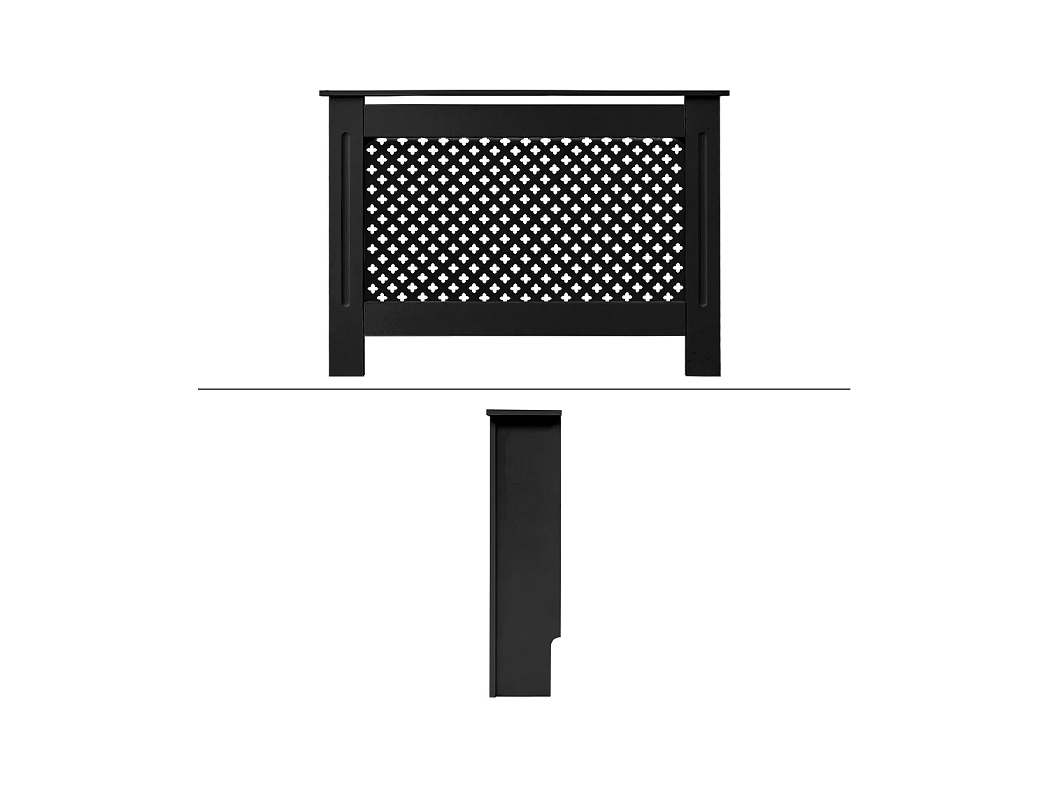 ECD Germany Cubierta para radiador 112x19x82cm MDF lacado negro diseño nido de abejas mueble protector vintage acabado mate para calefacción de pared