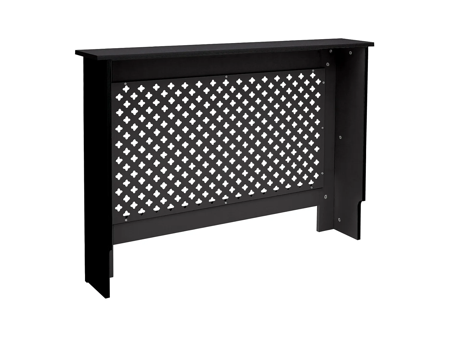 ECD Germany Cubierta para radiador 112x19x82cm MDF lacado negro diseño nido de abejas mueble protector vintage acabado mate para calefacción de pared