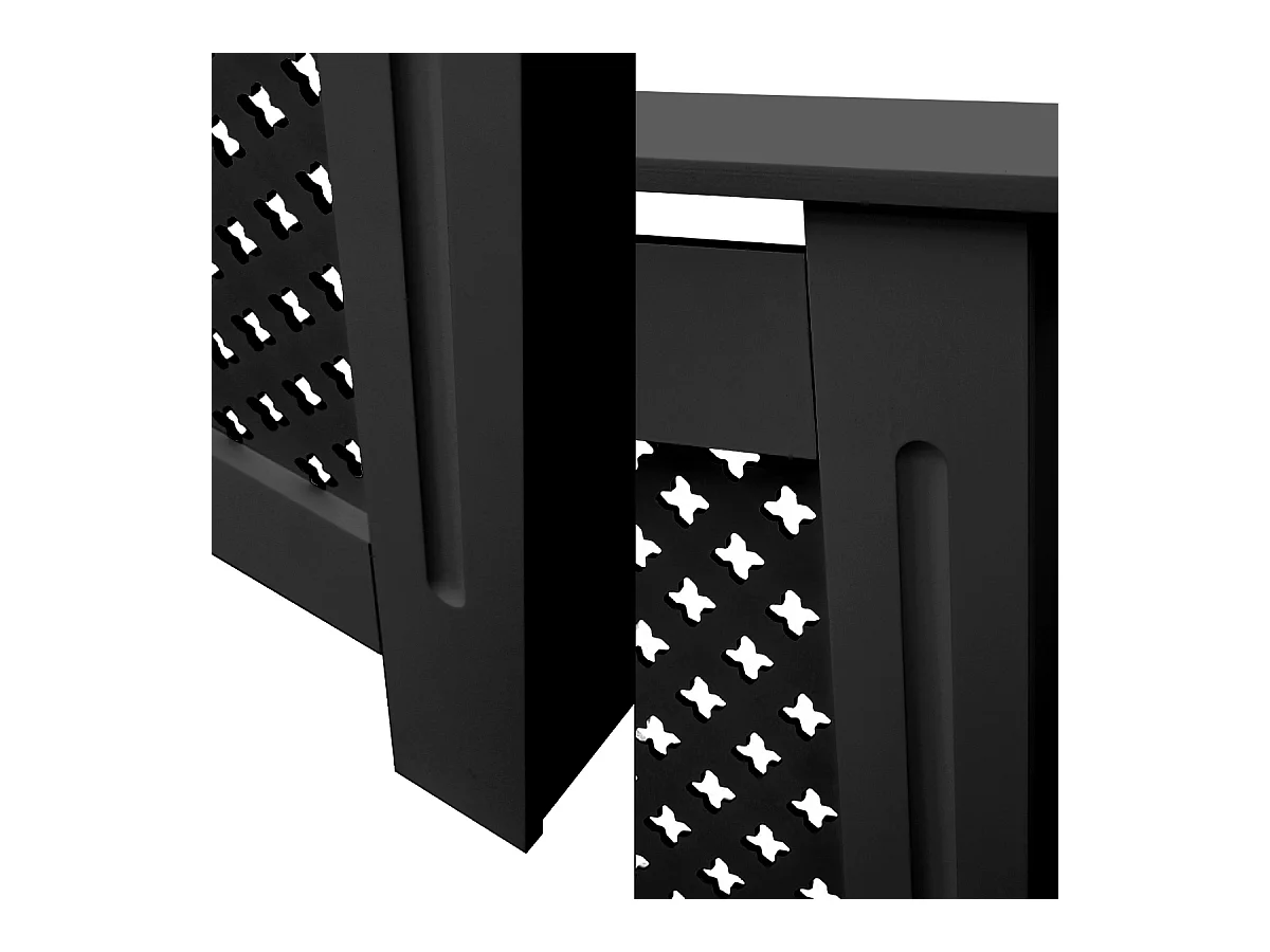 ECD Germany Cubierta para radiador 112x19x82cm MDF lacado negro diseño nido de abejas mueble protector vintage acabado mate para calefacción de pared