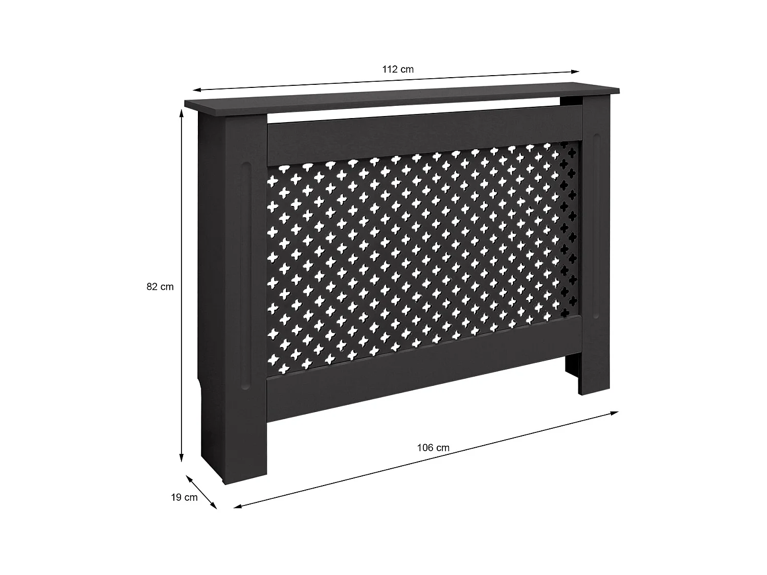 ECD Germany Cubierta para radiador 112x19x82cm MDF lacado negro diseño nido de abejas mueble protector vintage acabado mate para calefacción de pared