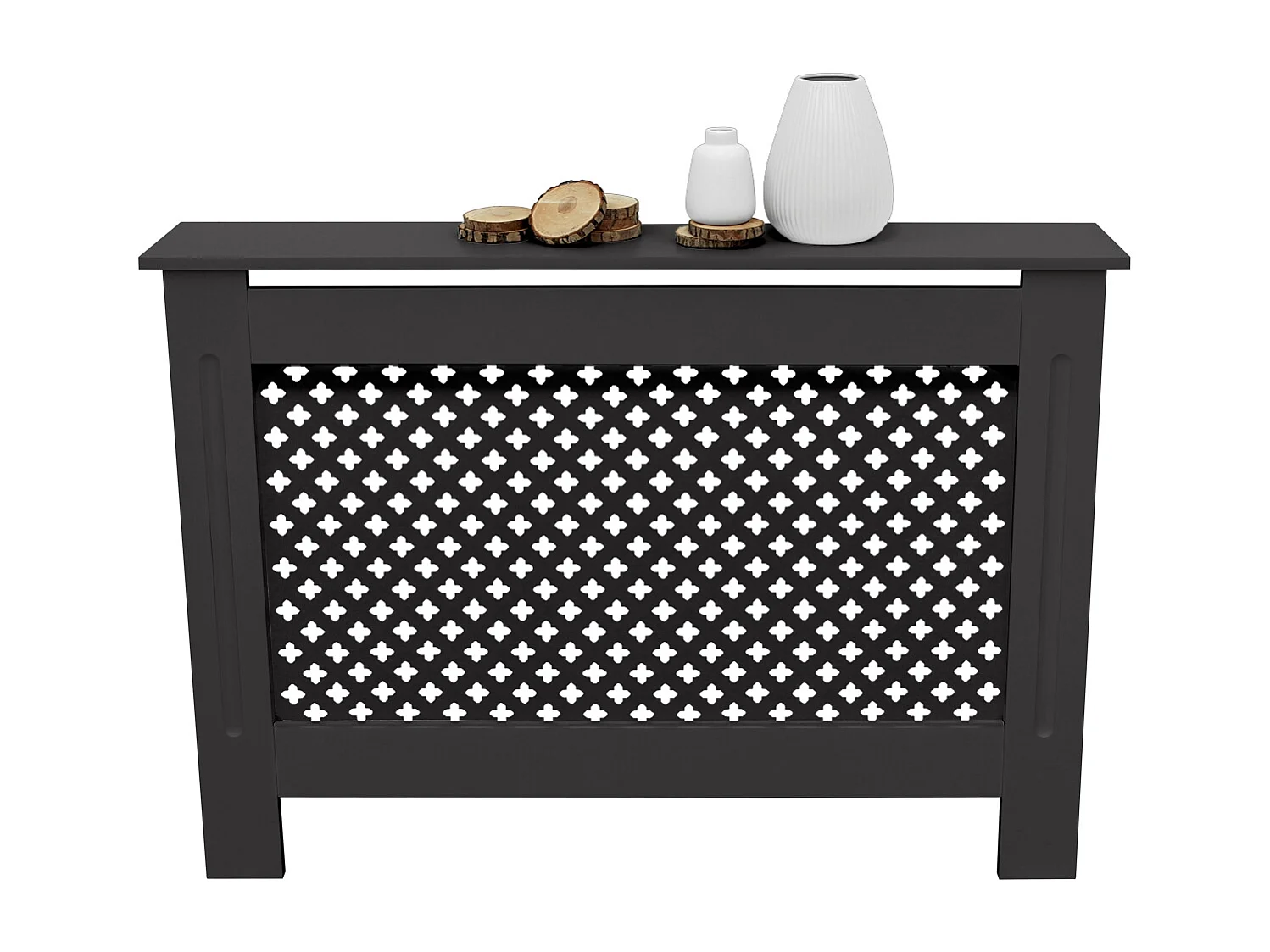 ECD Germany Copritermosifone in legno MDF nero 112x19x82 cm con motivo a nido d'ape piano d'appoggio copertura protettiva per radiatore